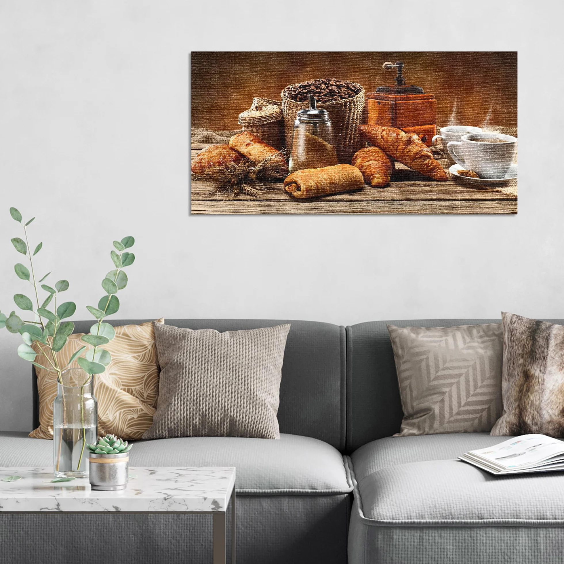 DEQORI Obraz na płótnie hybrydowy | motyw przyjemnej przerwy | Design Canvas 100 x 50 cm | obraz na płótnie płaski i nowoczesny ze szkłem | obraz ścienny do salonu, sypialni, przedpokoju i kuchni