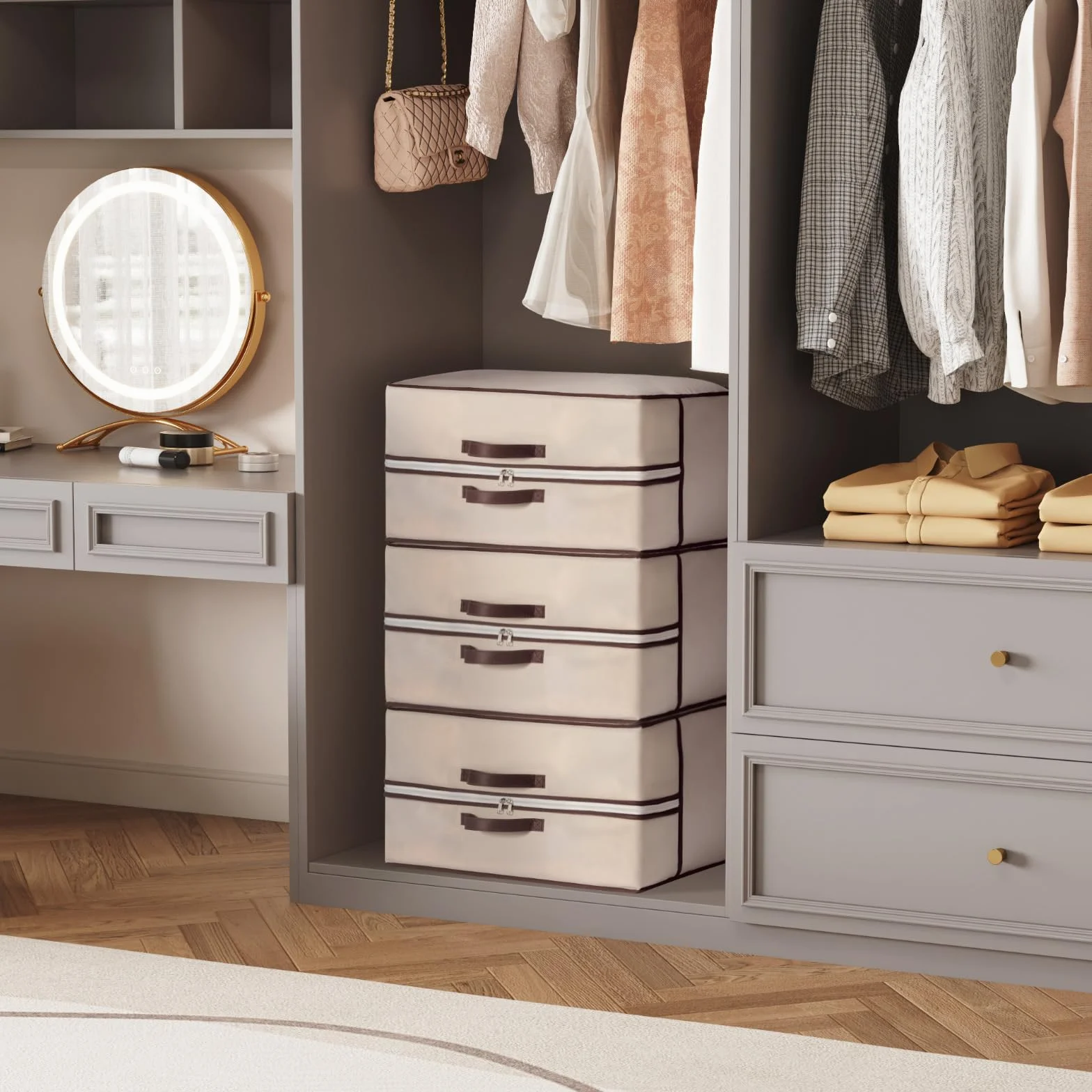 Lifewit 75L Torba do przechowywania z wzmocnionymi uchwytami, 3 sztuki odzieży, oddychająca, XXL przechowywanie kołder z 2 zasuwakami, przechowywanie poduszek, pościeli i koców