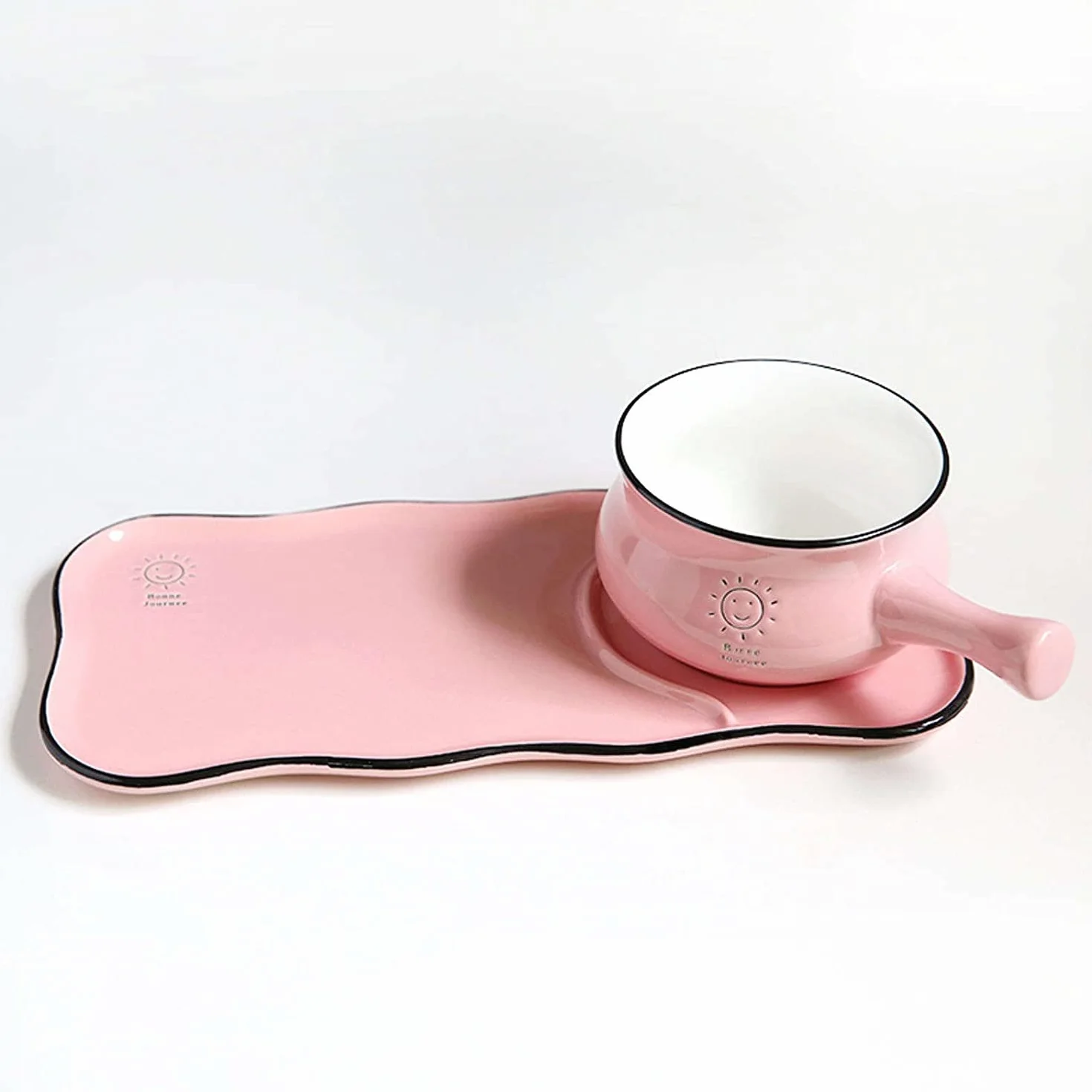 Talerz obiadowy, talerz do serwowania, miski na zupę Kubek na zupę z uchwytami, ceramiczny zestaw talerzy śniadaniowych na śniadanie Zupa kanapkowa Kawa Miski do serwowania płatków śniadaniowych - róż