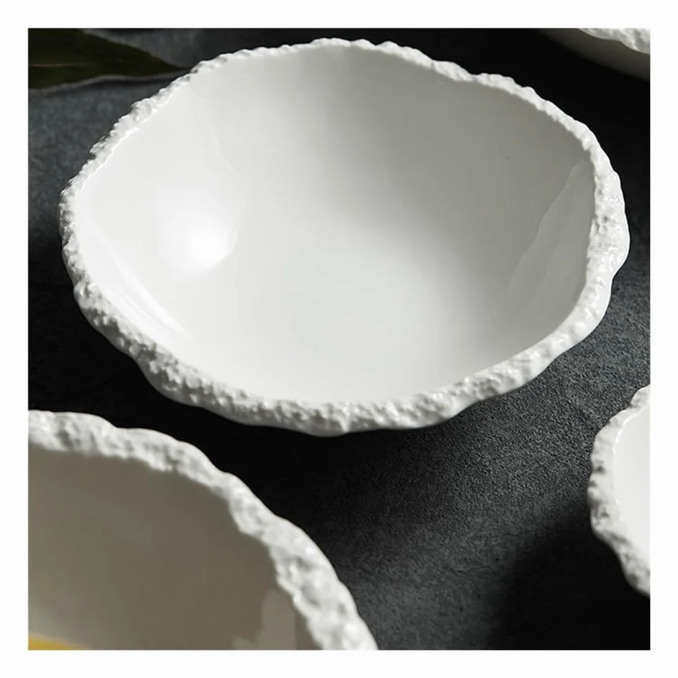 Talerze Obiadowe Prosta biała miska ceramiczna o teksturze skały - talerz obiadowy z zupą, sałatką i makaronem(26cm)