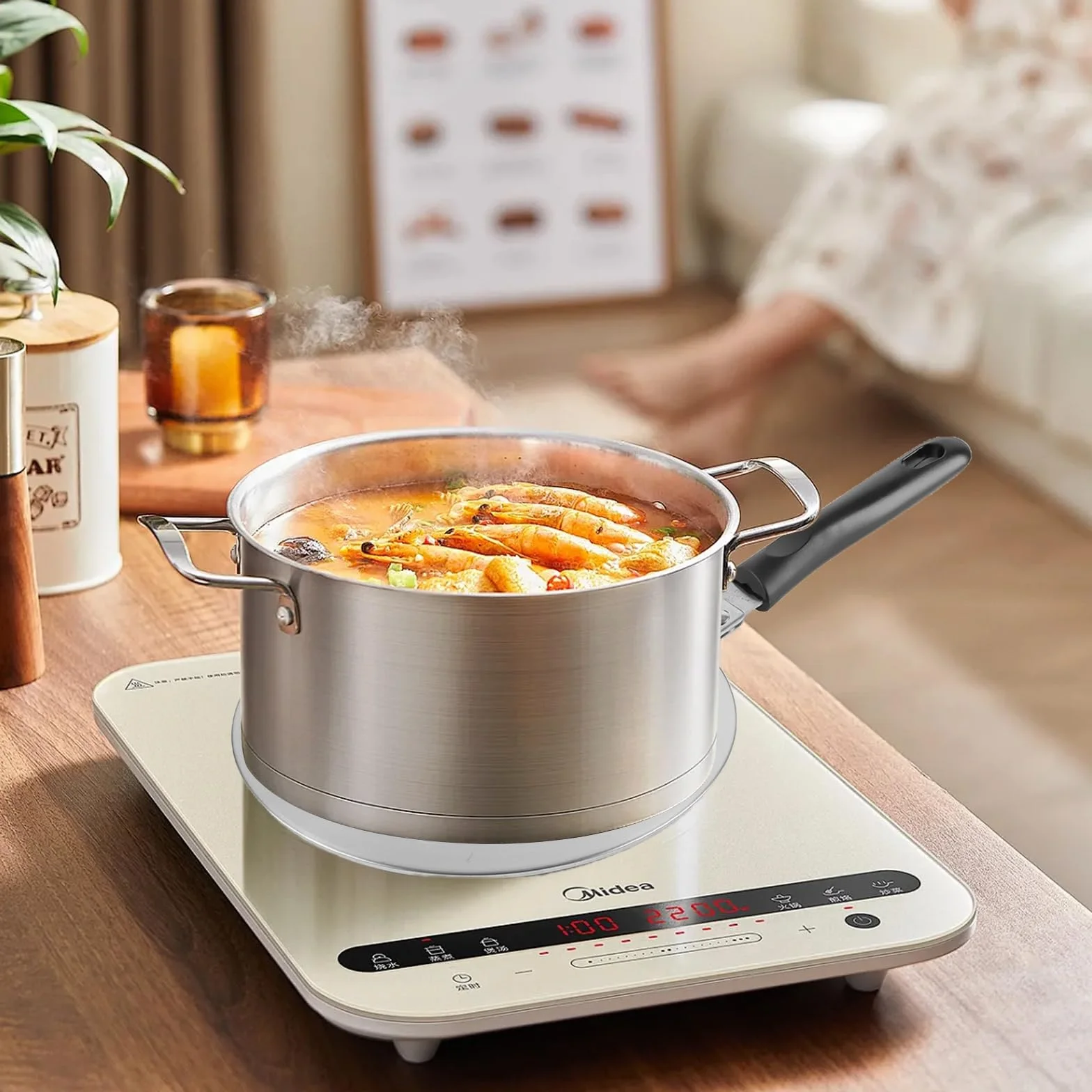APACALI 1 sztuka płyta indukcyjna 24 cm, indukcyjny adapter do kuchenki ze zdejmowanym uchwytem, z stali nierdzewnej