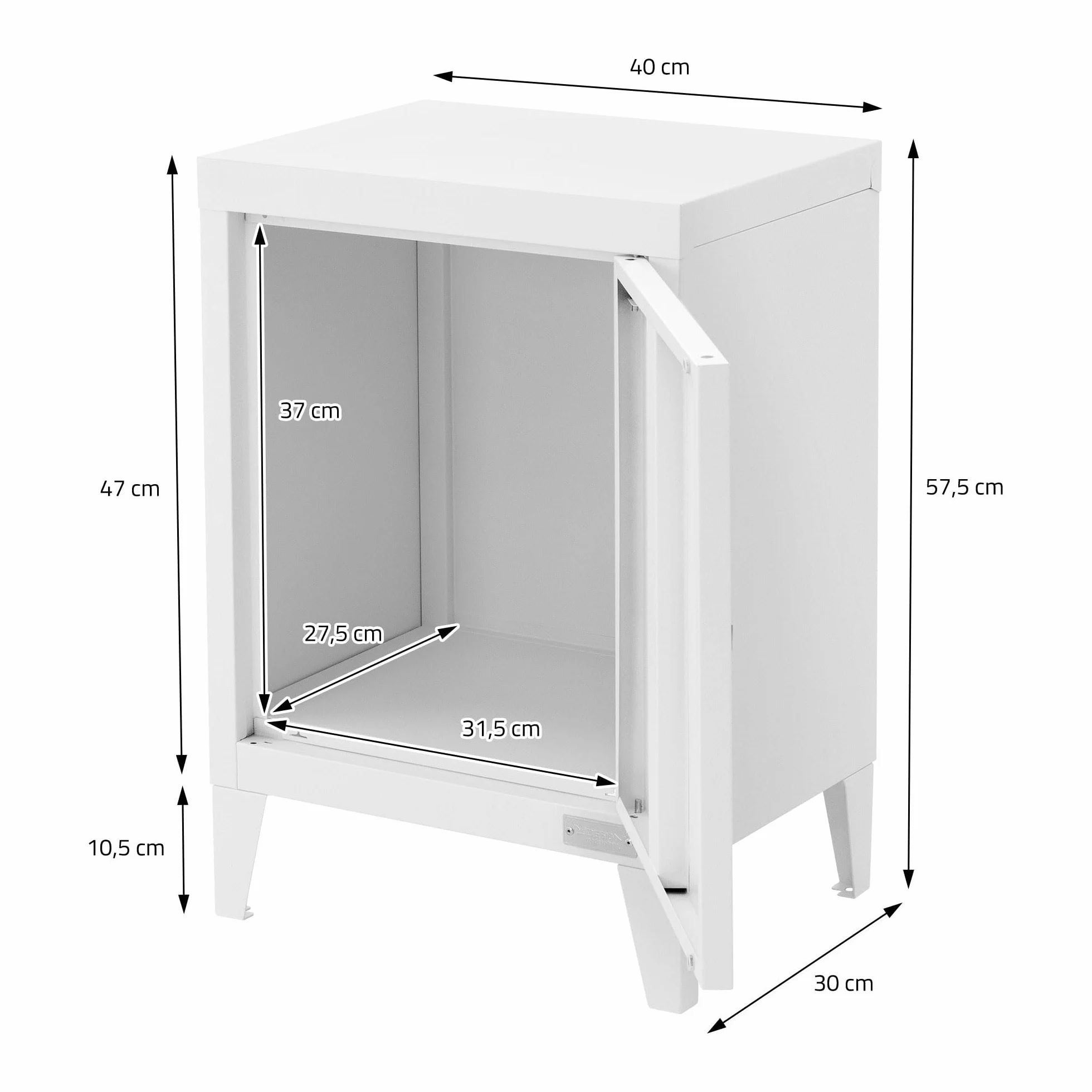 ML-Design uniwersalna szafka metalowa bialy 40x30x57,5 cm stalowa z drzwiami kompaktowa szafka biurowa mala szafka na dokumenty i do przechowywania szafka boczna kawowa do salonu biura sypialni