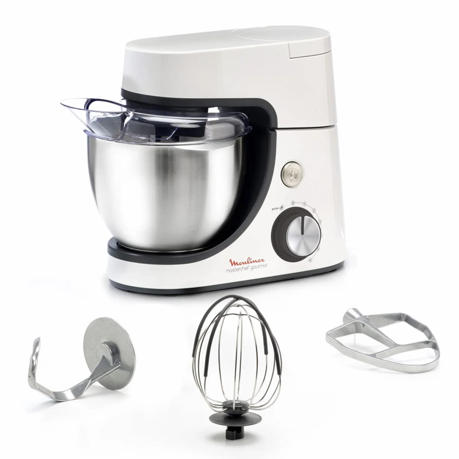 Moulinex Robot do ciasta, pojemność miski 4,6 l, 8 prędkości + Pulse, technologia Whisk dla idealnego ubijania, perkusista i ubijanie z odlewu aluminiowego, 1100 W, Gourmet Masterchef White QA510110