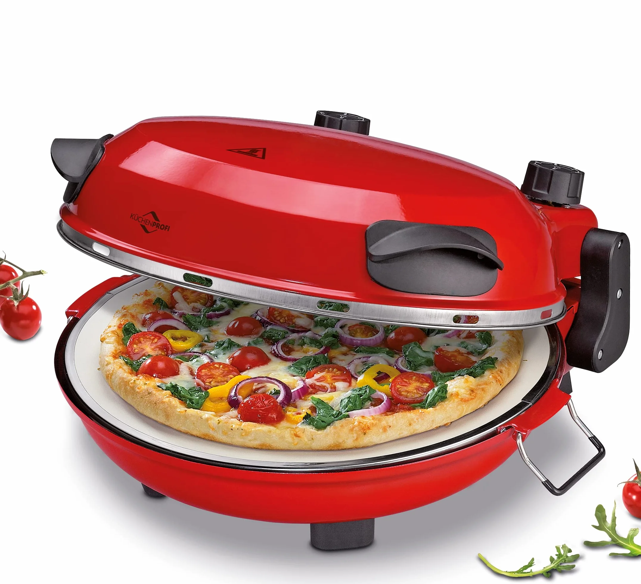 Küchenprofi Napoli urządzenie do pizzy, z kamieniem do pizzy, Ø 36 cm w 4 minuty, 1200 W, bezstopniowa regulacja temperatury, ogrzewanie górne i dolne oddzielnie, elektryczny piec do pizzy,
