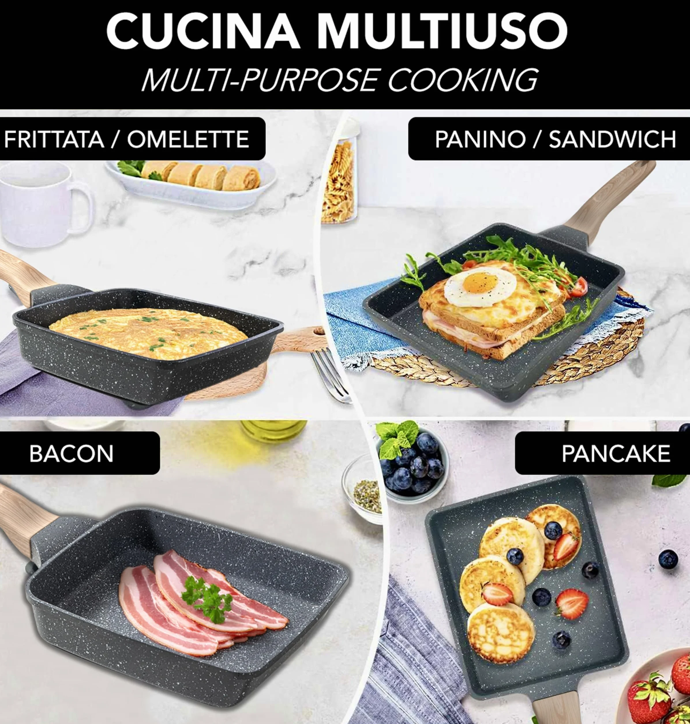 IPEA Patelnia do tamagoyaki Nieprzywierająca japoński omlet - do indukcji i gazu - 21 cm, aluminiowa patelnia antyadhezyjna do omletu, naleśników, naleśników, jajek - kwadratowa - Super Comfort Grip
