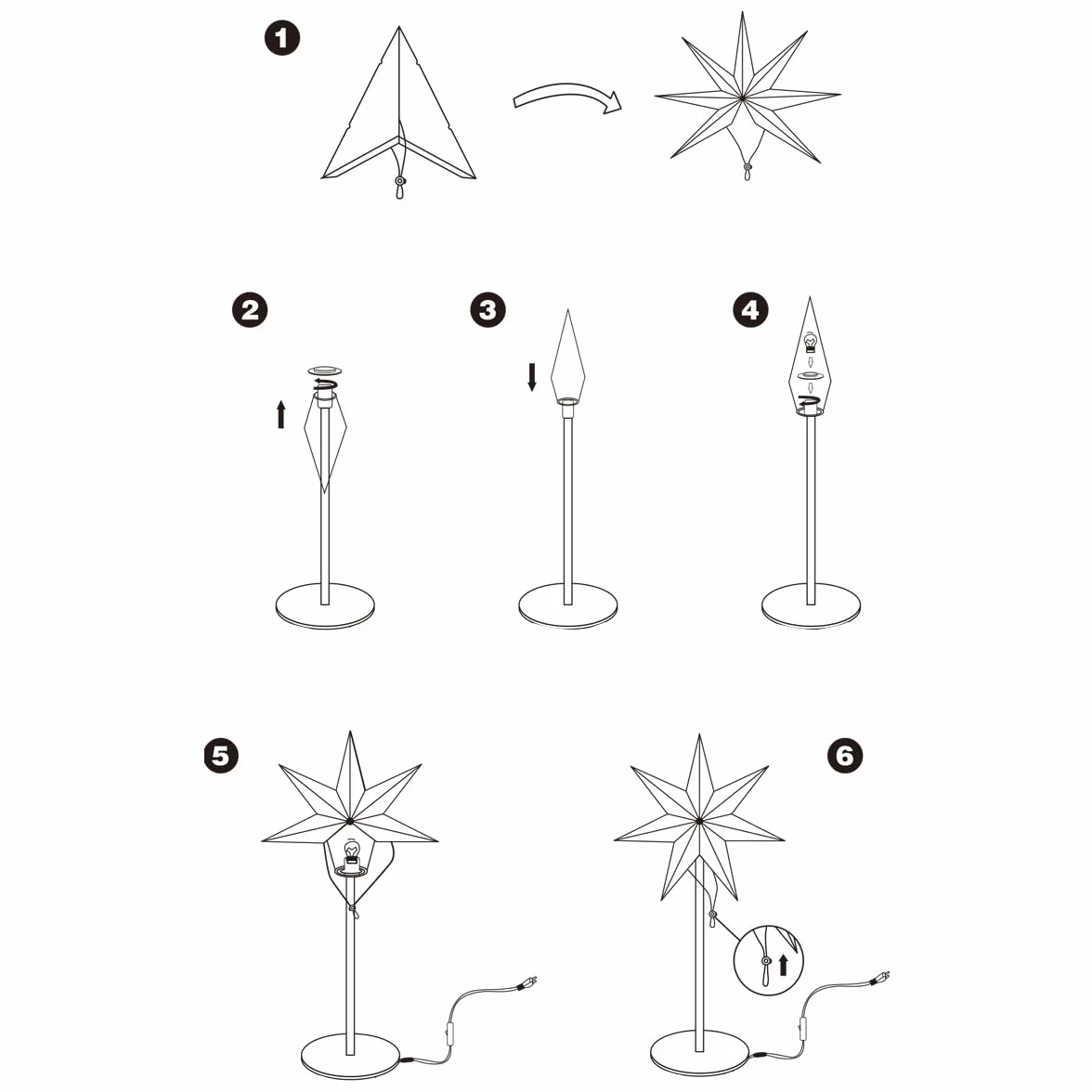 SALCAR Gwiazda bożonarodzeniowa i adwentowa LED, podświetlana na okno, 35 cm, papierowa, z żarówką E14, świecąca gwiazda 3D, stojąca, z podstawą z żelaza, biała