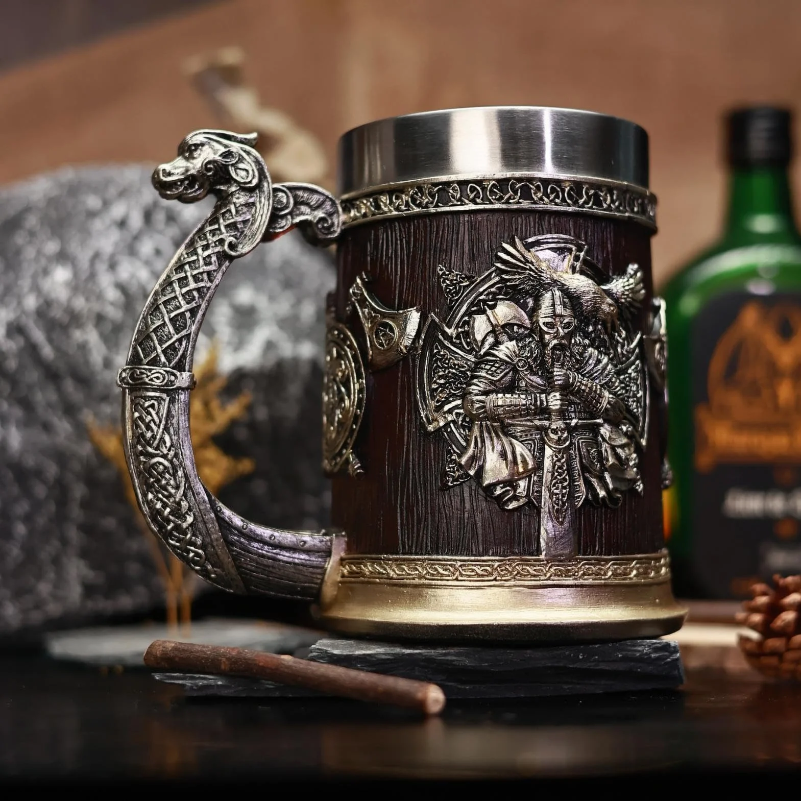?redniowieczny kubek, ?ywiczny kufel na piwo do whisky, 600 ml, kubek do kawy wikingów, beczka do whisky, antyczna m?ska beczka do dekoracji imprezowej, nordycki wystrój