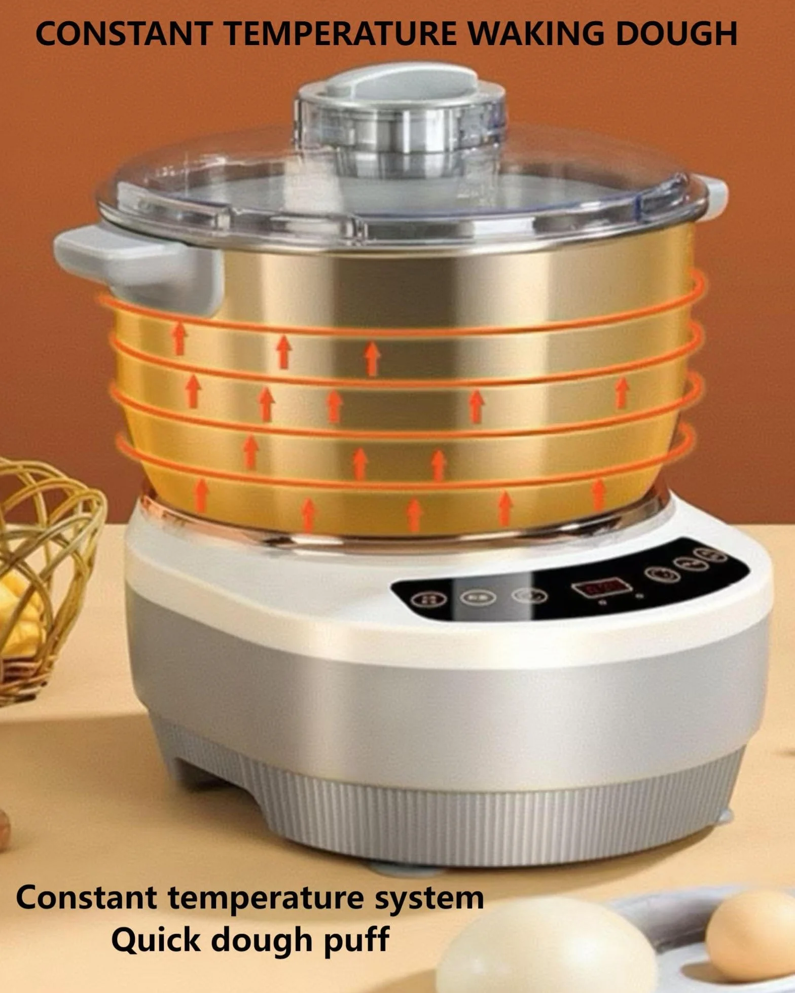 Elektryczna maszyna do ciasta z funkcją fermentacji, synchronizacją mikrokomputera, przednim panelem dotykowym, 6.3qt (7L), stal nierdzewna 304, używana do chleba, pizzy, naleśników, ciasta