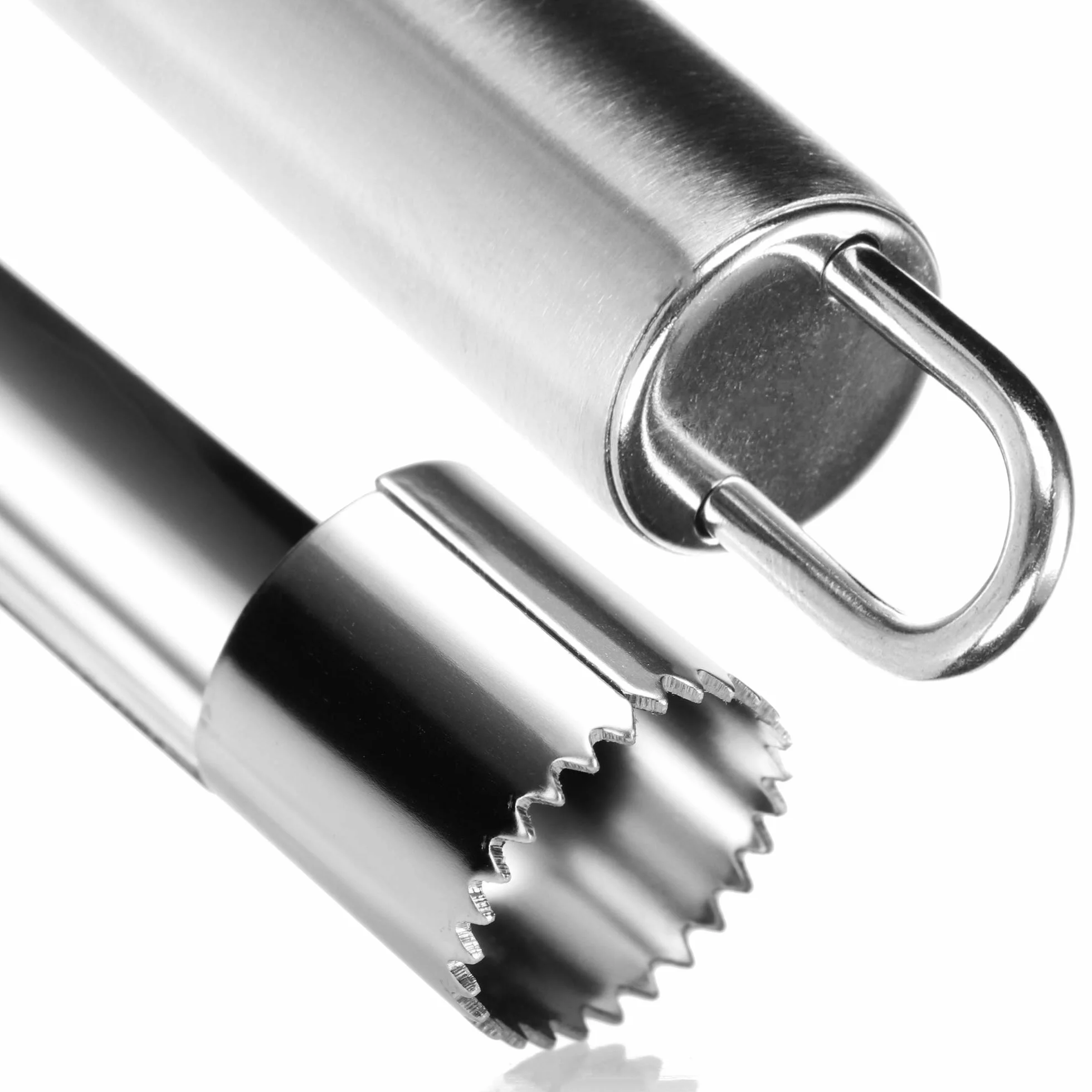 COM-FOUR® 2x zagryzarki do jablek wykonane ze stali nierdzewnej, praktyczny zagluszacz z petla do zawieszania, usuwa rdzen, do pieczonych jablek i nie tylko (002 sztuk - ogryzek do jablek - srebrny)