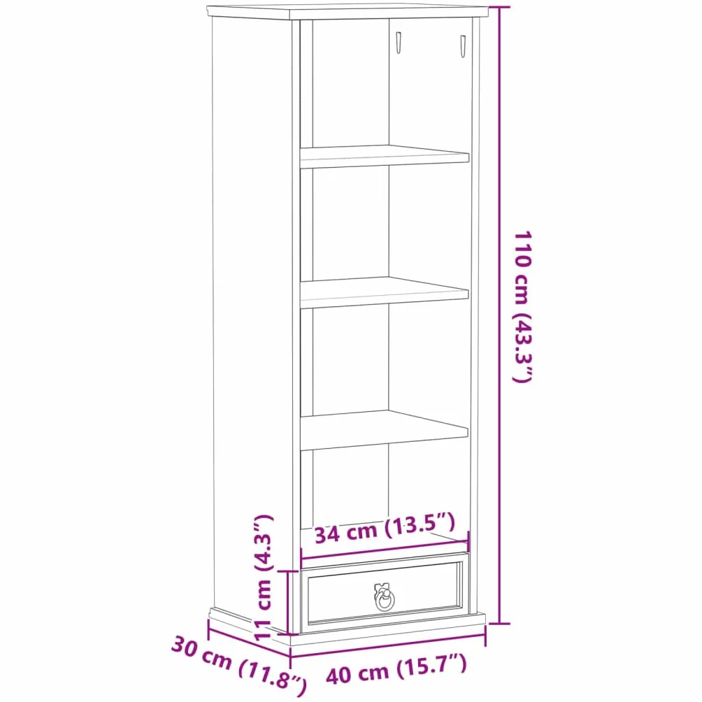 Générique Szafka na płyty CD 40 x 30 x 110 cm z litego drewna sosnowego, szafka do przechowywania płyt CD z szufladą i otwartymi przegródkami na DVD, wielofunkcyjna półka do biura lub sypialni