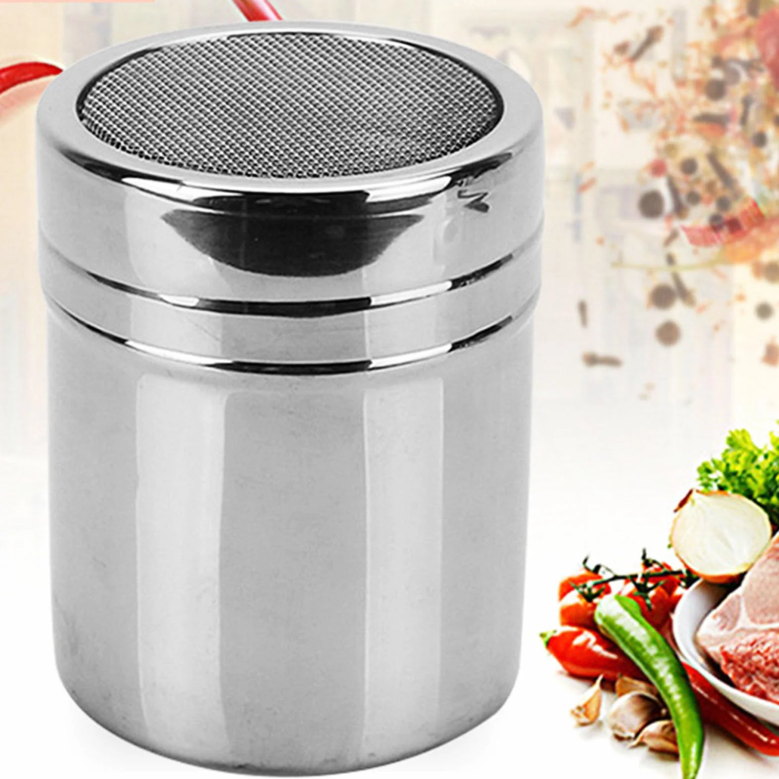 Shaker do Cukru ze Stali Nierdzewnej, Shaker do Cukru Cynamonowego, Przesiewacz do Mąki, Shaker do Cukru Pudru ze Stali Nierdzewnej, Shaker do Cukru Pudru z pokrywką. Sito do