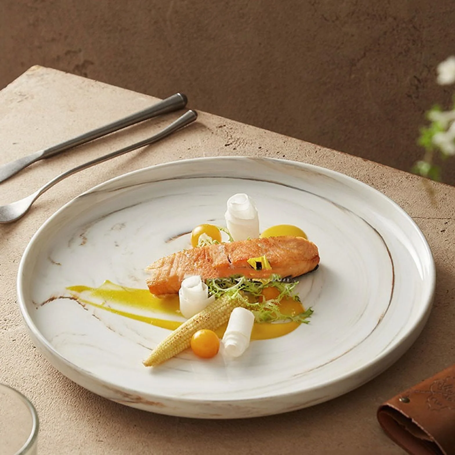 talerze do serwowania Talerz obiadowy z imitacji marmuru. Prosty okrągły talerz. Ekskluzywna zastawa stołowa restauracji hotelowej. Ceramiczny do steków talerze makaronowe(10.6 inch)