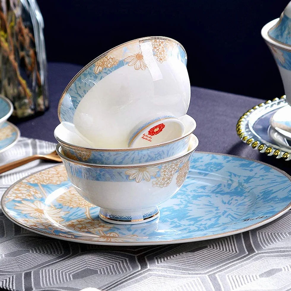 Luksusowy zestaw obiadowy z porcelany, 60 sztuk, ręcznie robione zestawy obiadowe z chińskiej ceramiki pałacowej | Talerze/miski – zestaw kombinacji zastawy stołowej