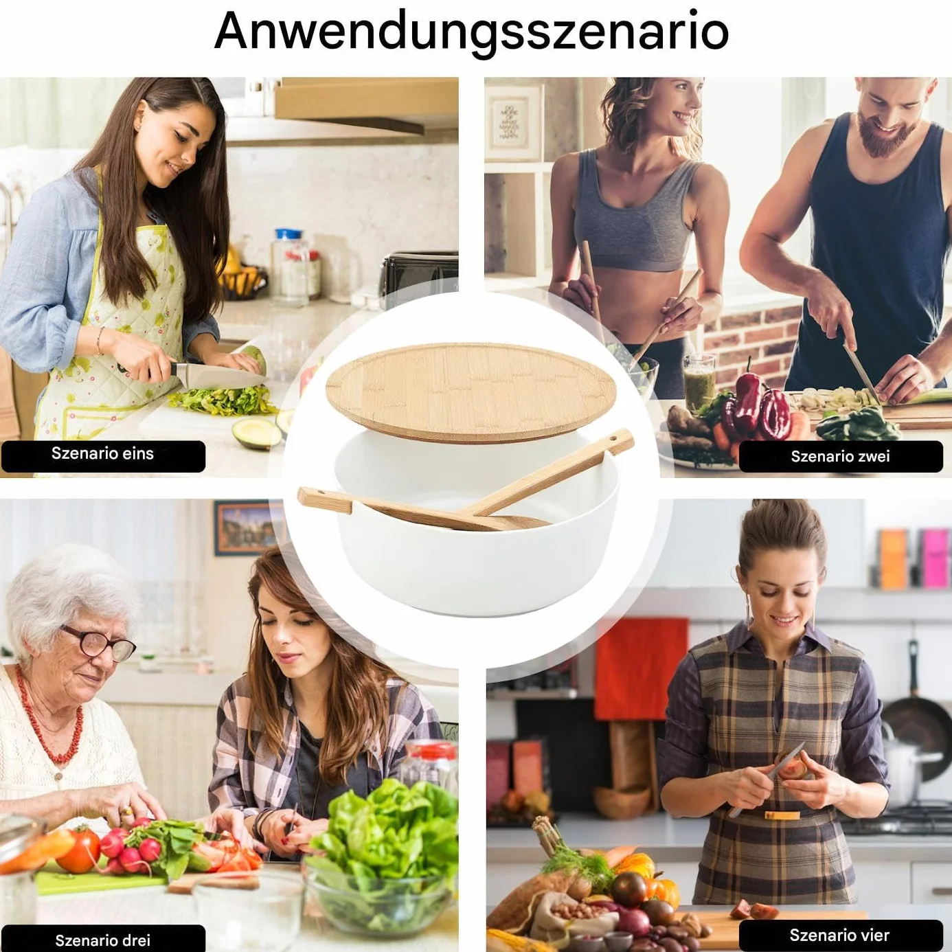 Duże Miski Na Serwowanie Sałatek Drewniane przybory kuchenne z łyżką i | Duże miski do serwowania z pokrywkami Owoce Przekąski Makaron Lunch Kolacja Gotowanie Płatki Kluski Impreza Kempin