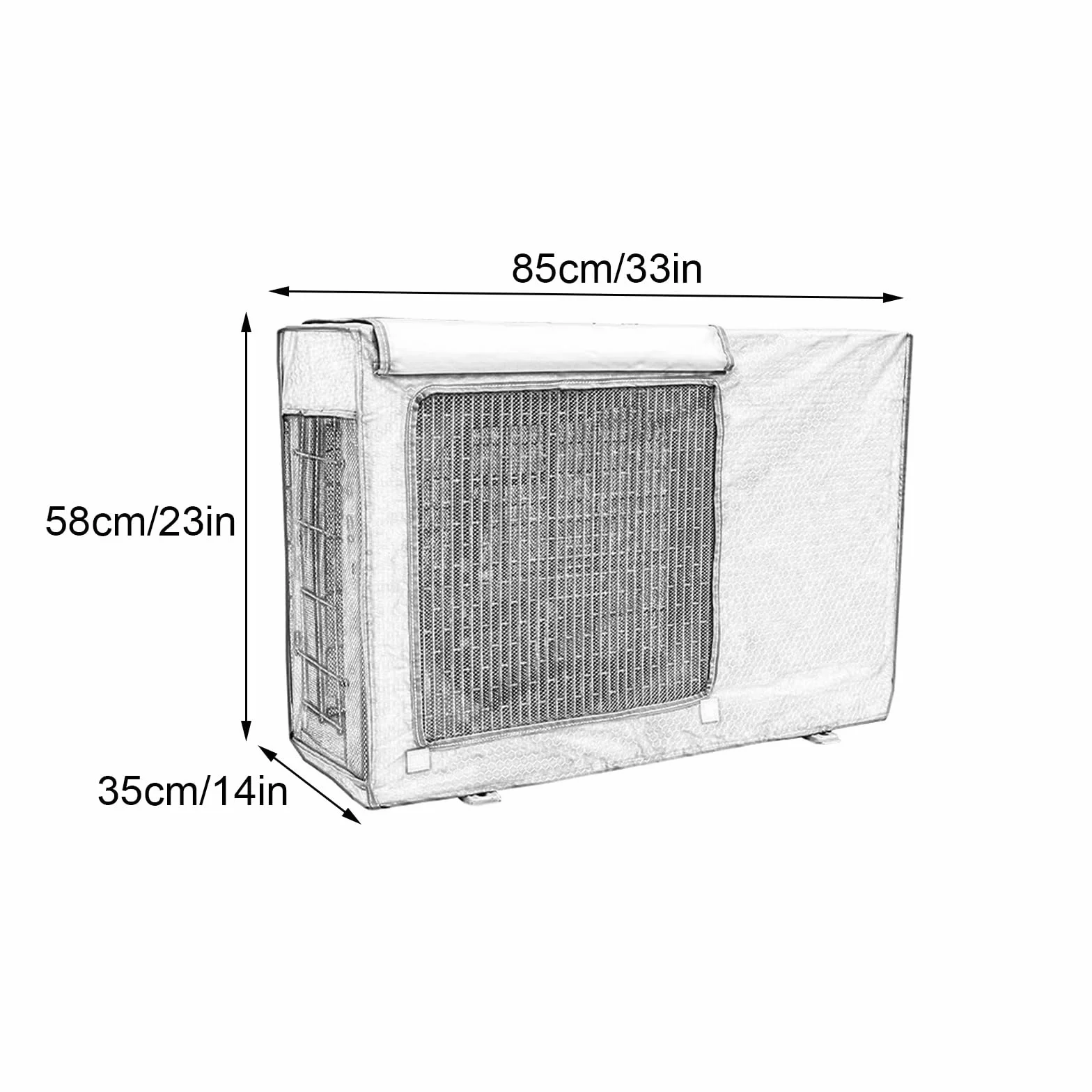 Osłona klimatyzatora zewnętrznego, wodoodporna i odporna na promieniowanie UV, folia aluminiowa, trudnopalna, regulowany pasek, osłona ochronna do okien klimatyzatorów (85 cm x 35 cm x 58 cm)
