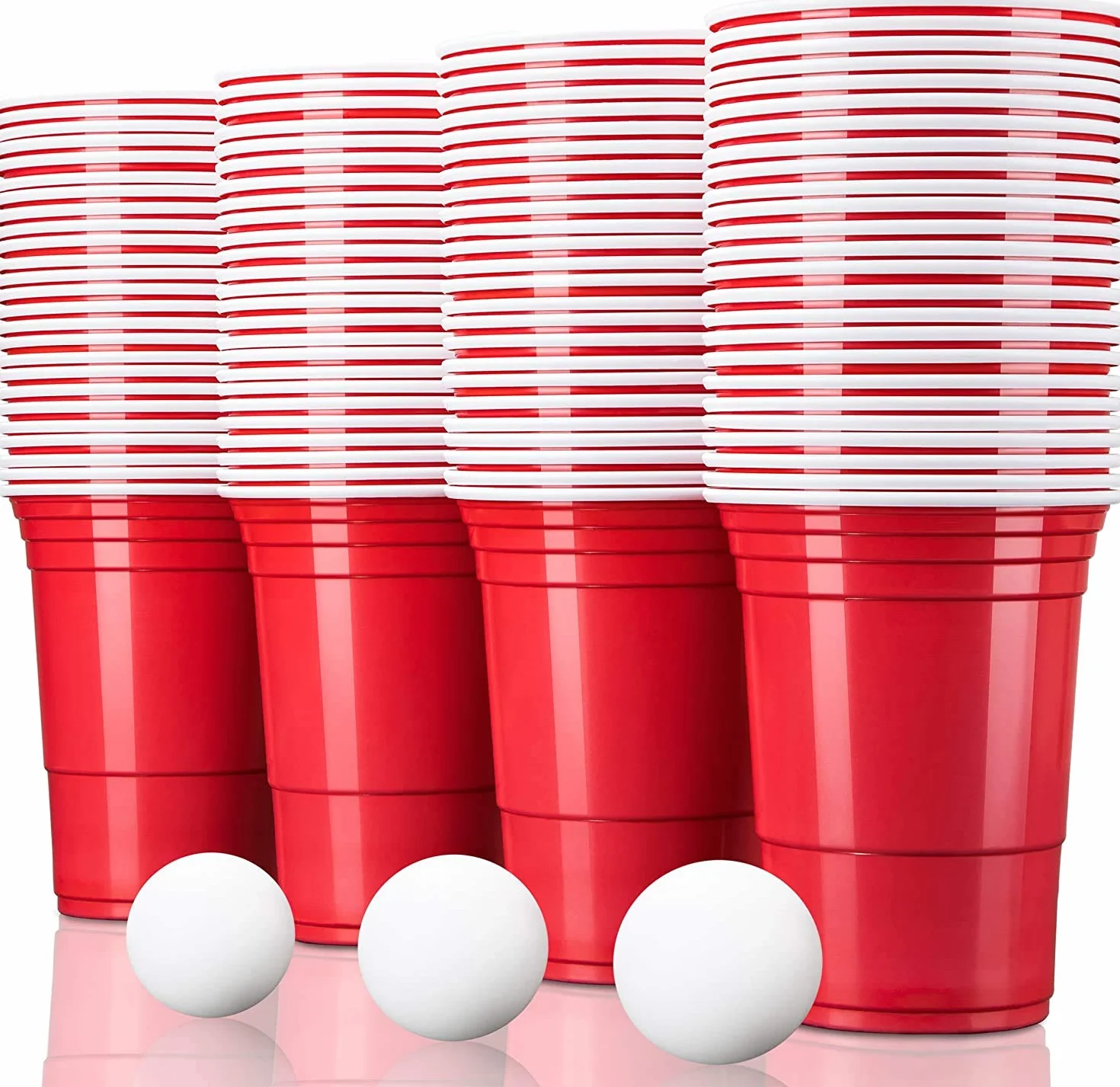 TRESKO Kubki Jednorazowe Imprezowe, Plastik, Czerwony, 473 ml, 100 Sztuk