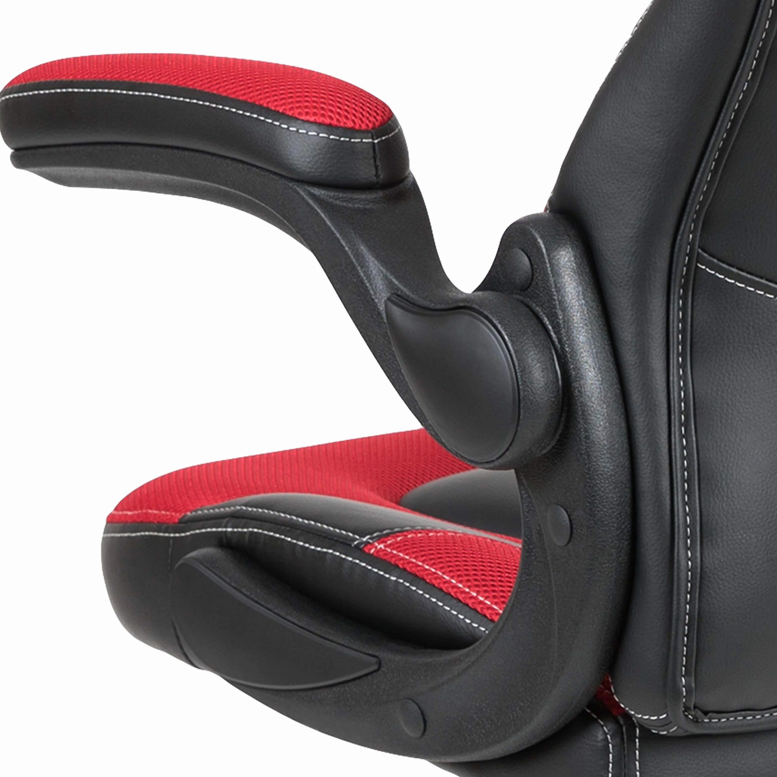 Flash Furniture X10 fotel gamingowy do biura, ergonomiczny, komputerowy, regulowany, obrotowy fotel z podnoszonymi podłokietnikami, czerwono-czarna skóra, miękka