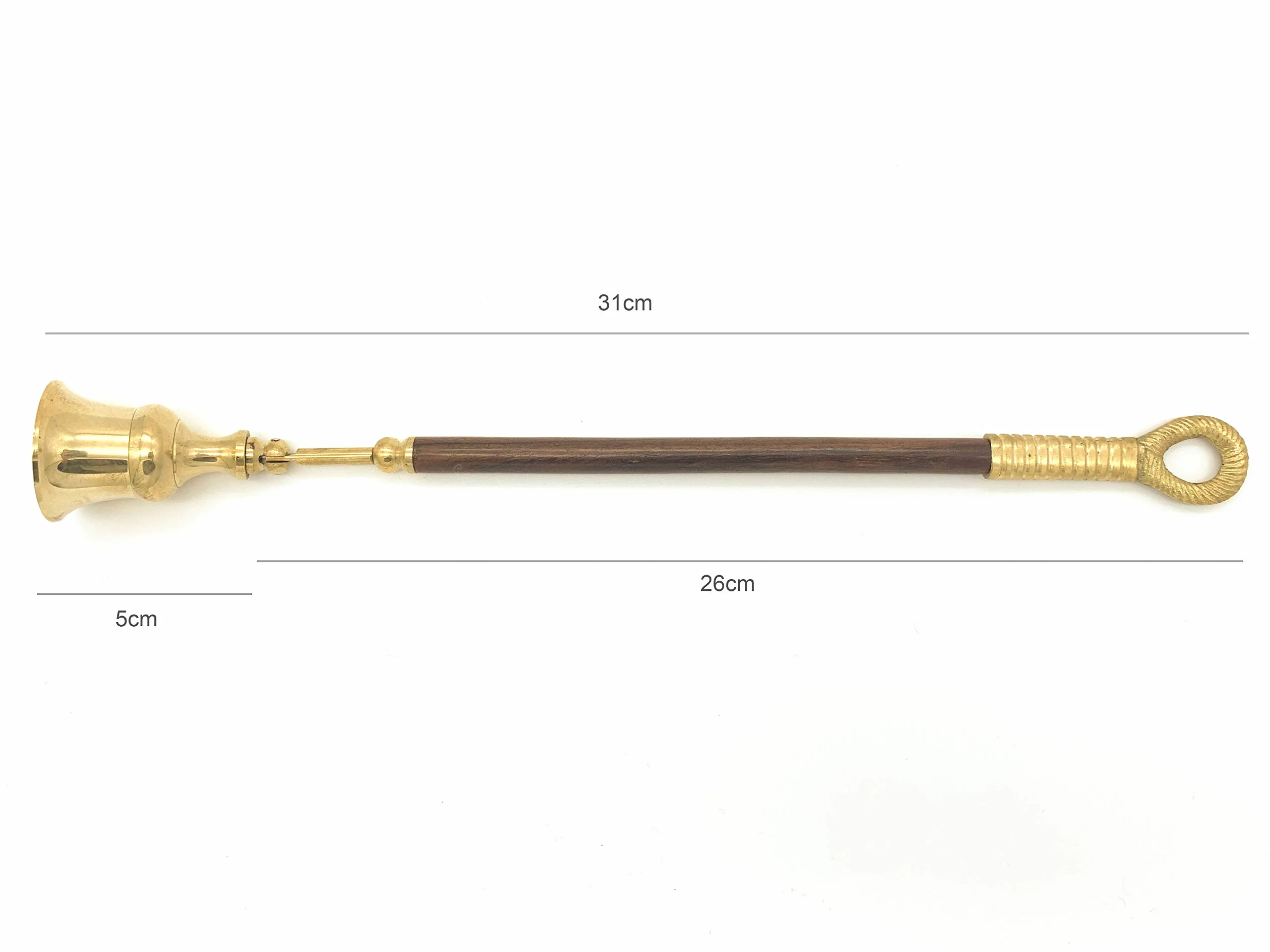 Gaśnica do świec mosiężna drewniana 26 cm