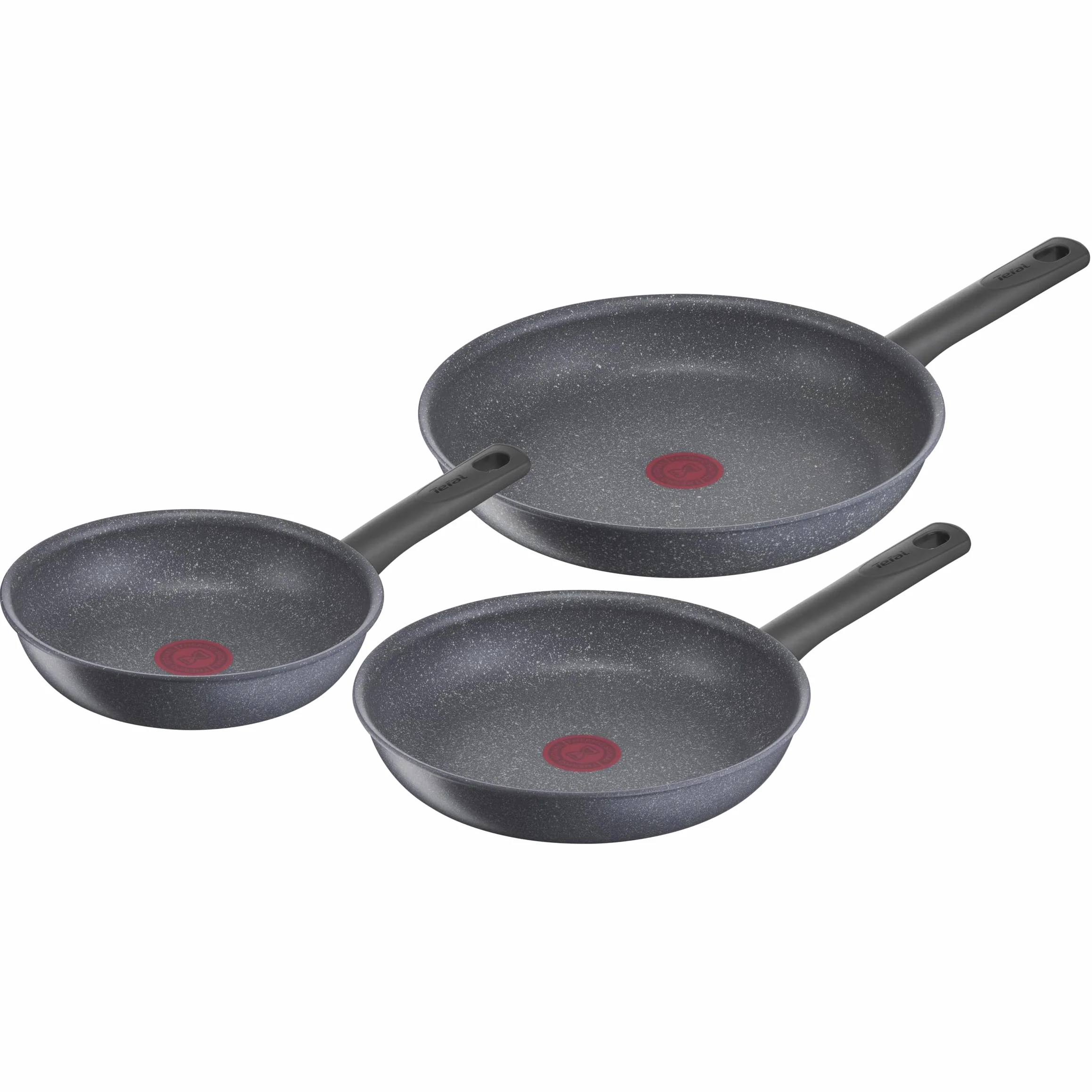 TEFAL G28090 Zestaw patelni Natural On, 20/24/28 cm, nieprzywierająca, mineralna powłoka, wskaźnik Thermo Signal, Grube dno Thermo Fusin, do wszystkich kuchenek, szary