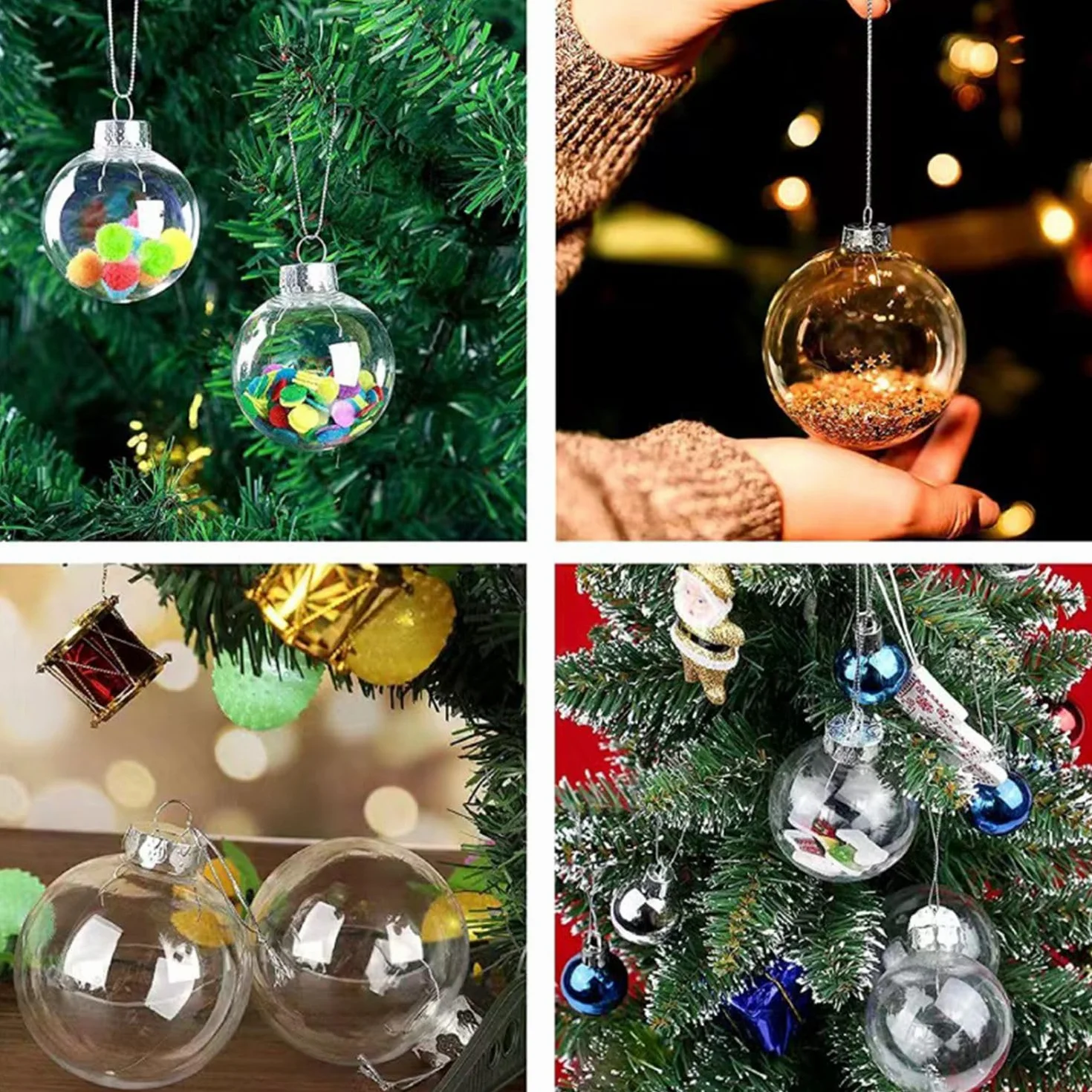 8 szt. DIY przezroczyste plastikowe kulki do napełniania - bombki świąteczne 8 cm, zdejmowana górna przezroczysta wisząca kula na Halloween, Boże Narodzenie, urodziny, ślub, przyjęcie, Boże