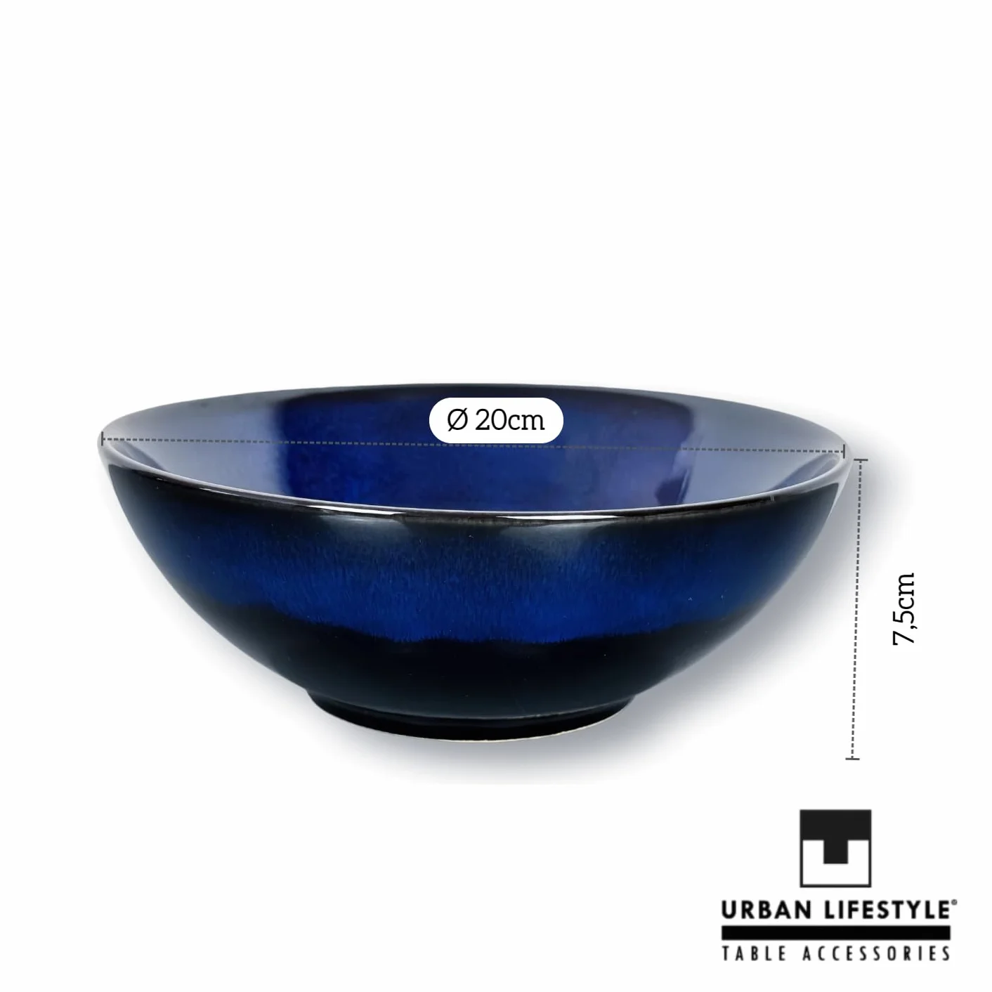 Urban Lifestyle Miska, ceramika, niebieski/czarny, 20,5 cm, 2
