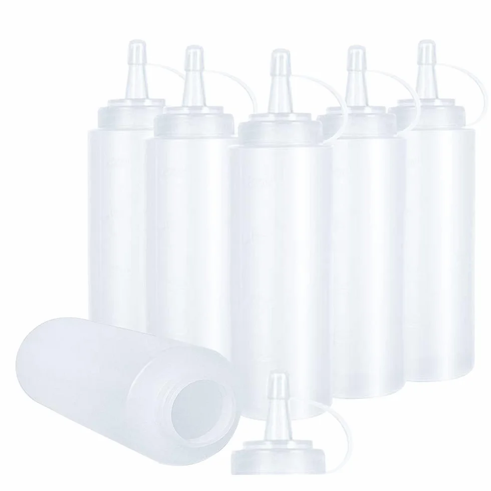 Butelki do wyciskania sosów, 6 opakowań 250 ml / 250 ml mała butelka na przyprawy z dyszą - bez BPA, bez wycieków, nadaje się do gotowania, farby, pieczenia, grilla, sosu, ostrego sosu, oliwy