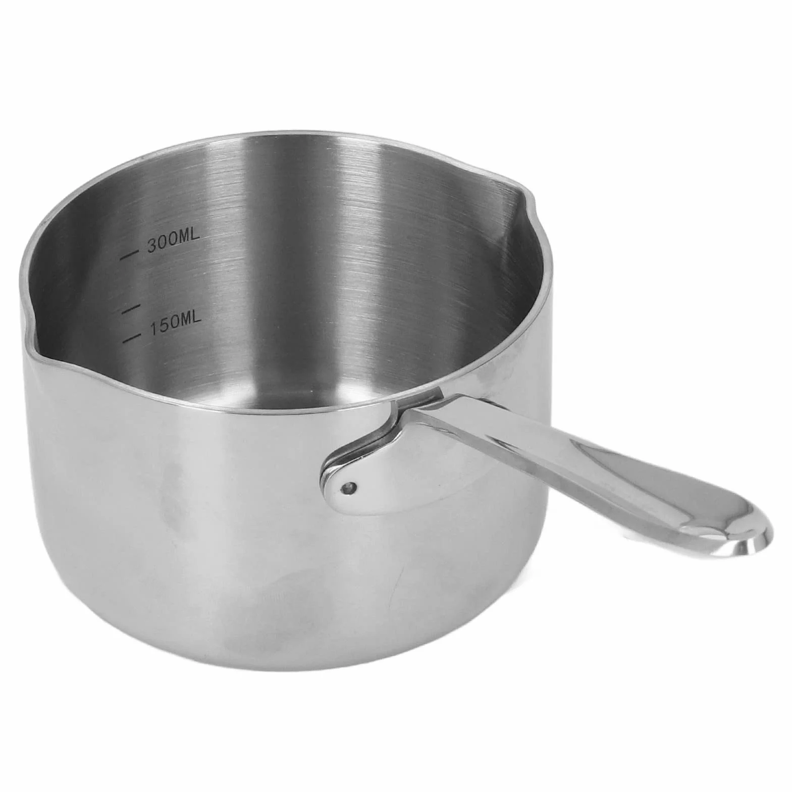 Garnek na Mleko ze Stali Nierdzewnej, Wydajny do Topienia Masła, z Dwiema Dyszami Indukcji/Gazu, 300 Ml, Odpowiedni do Podgrzewania Mleka/Sera/Czekolady, Otwór