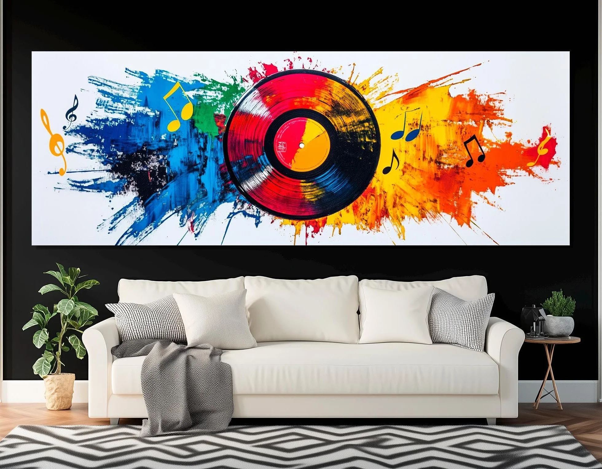 CAOXTART Płyta fonograficzna abstrakcyjny plakat na płótnie muzyka na płótnie pop art winylowy obraz do salonu dekoracja domu (60 x 180 cm/rama wewnętrzna)