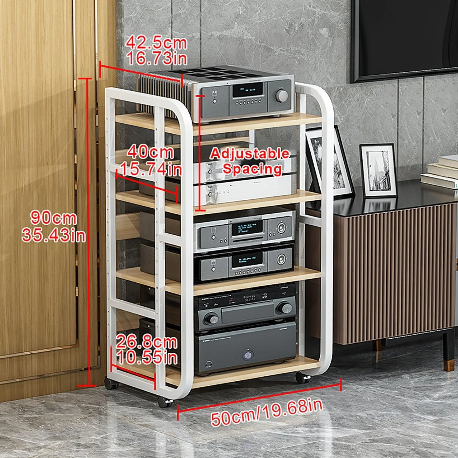 Półka do gier - narożny stojak na nośniki AV z kółkami do przechowywania i uniwersalnymi kółkami, idealny do salonu, pokoju gier i studia muzycznego, uchwyt na odtwarzacz DVD i płyt
