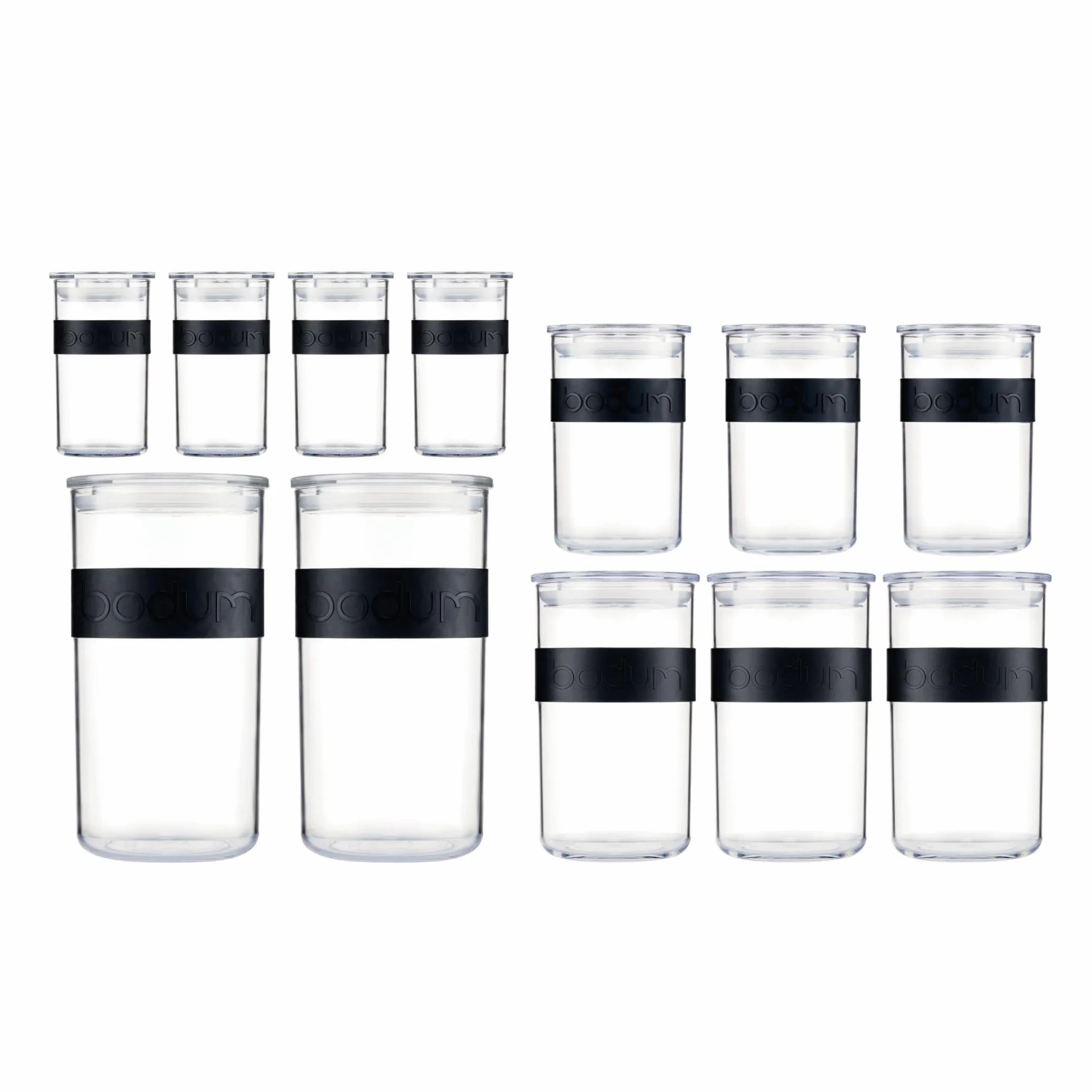 Bodum Słoik do przechowywania, czarny, 4 x 0,25 l, 3 x 0,6 l, 3 x 1 l, 2 x 2 l