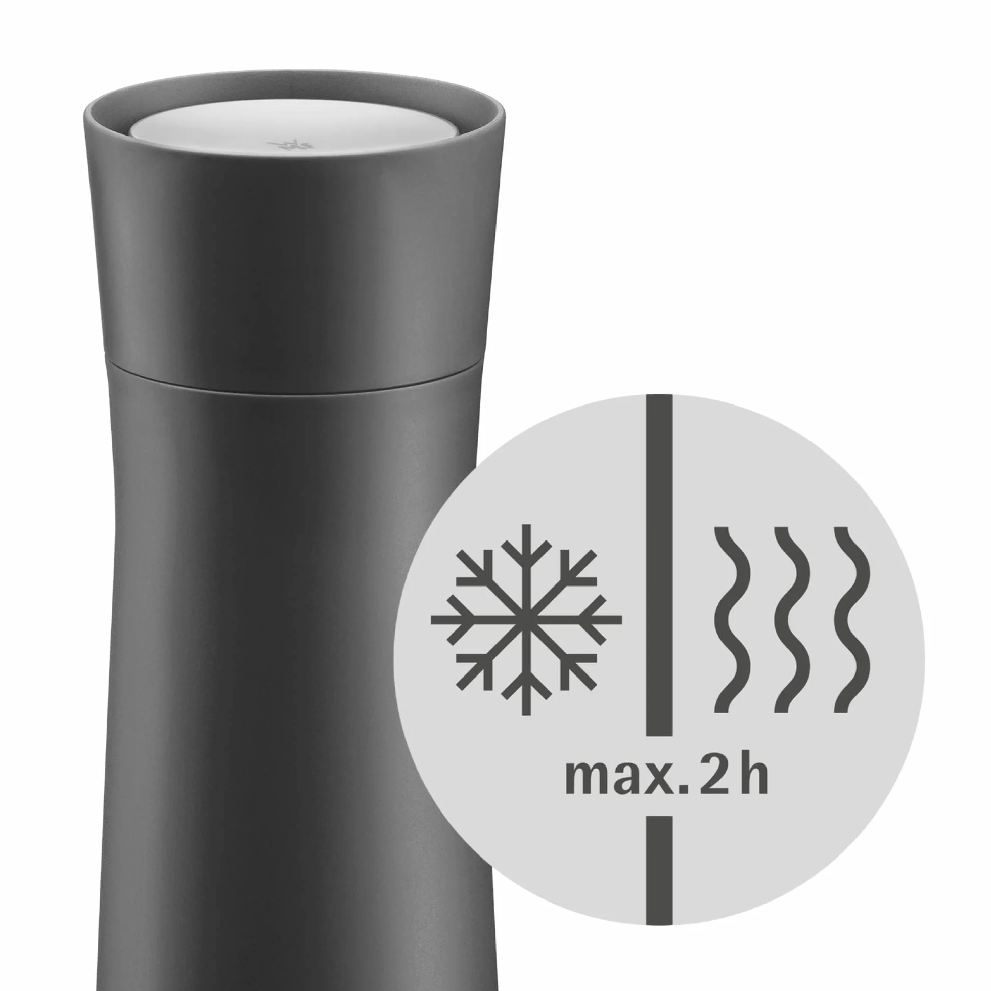 WMF Impulse kubek termiczny 350 ml, kubek termiczny z automatycznym zamknięciem, otwór do picia 360°, utrzymuje napoje ciepłe/zimne przez 1-2 h, ciemnoszary