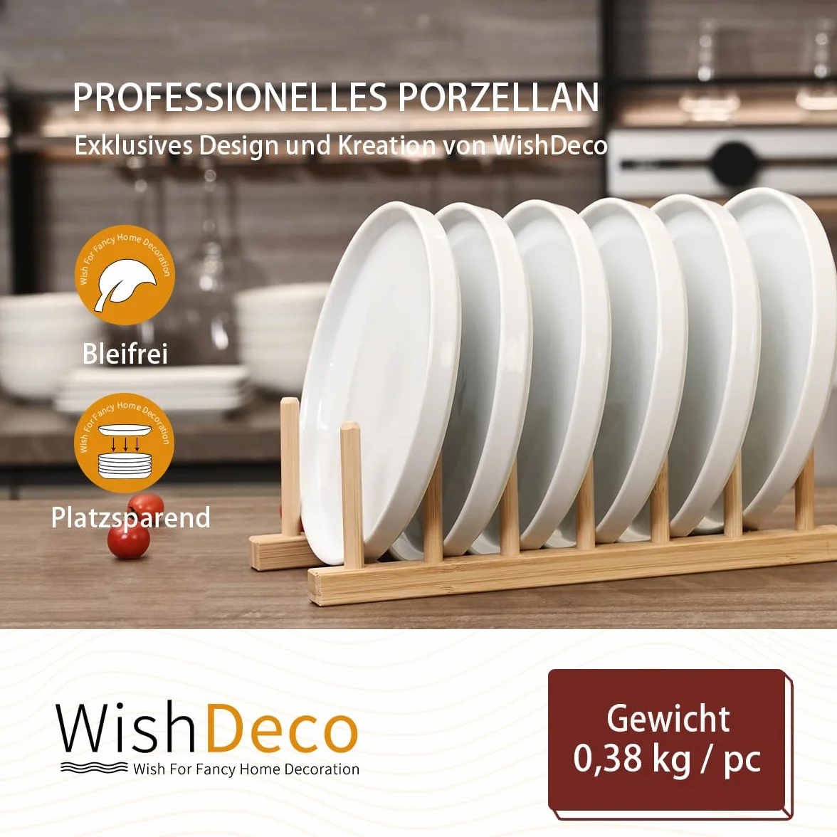 WishDeco Zestaw 6 talerzy deserowych, biała porcelanowa talerz 18 cm, mały okrągły talerz z krawędzią, naczynia ceramiczne na ciasto, chleb, sałatkę, makaron, owoce