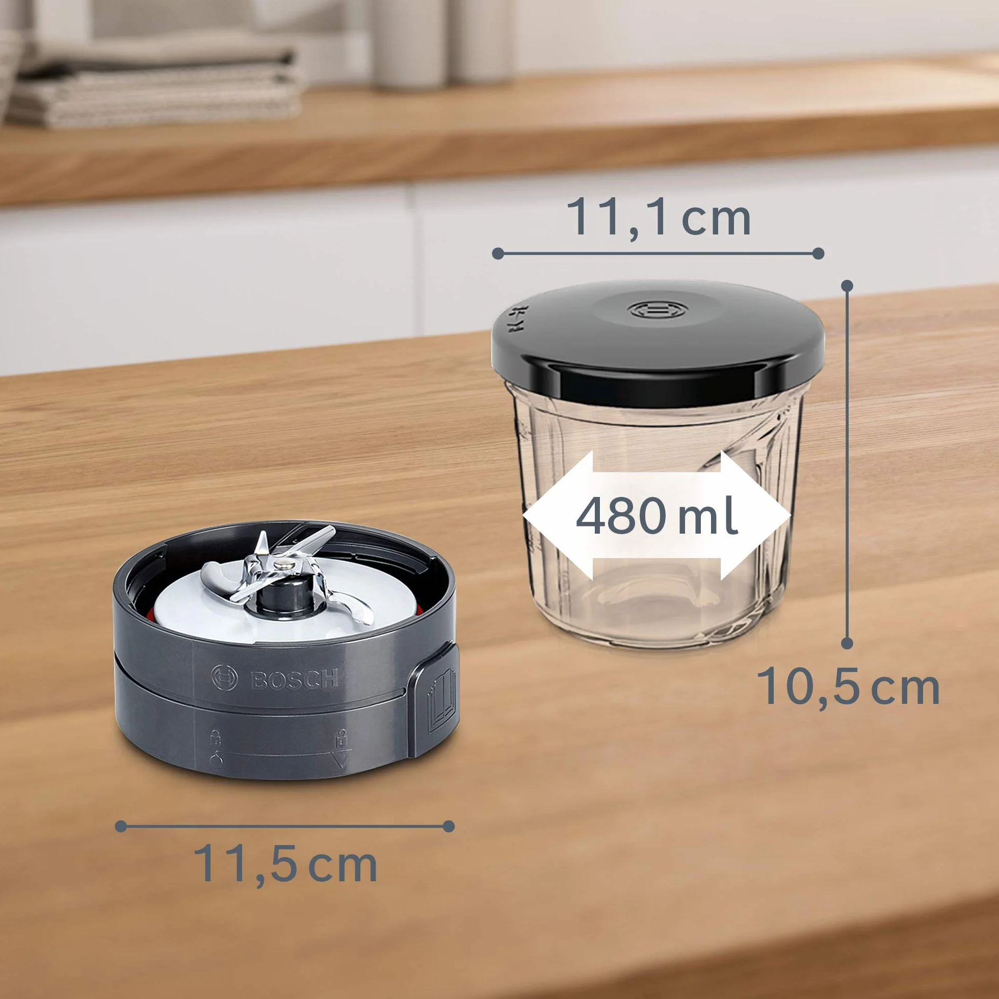 Bosch Zestaw rozdrabniaczy MUZ45XCG1 3 w 1, wielofunkcyjny zestaw rozdrabniarek, szklany pojemnik, nóż do siekania, nóż do miksowania, czarny, do MUMX, MUM5, MUM4, MUM seria 2