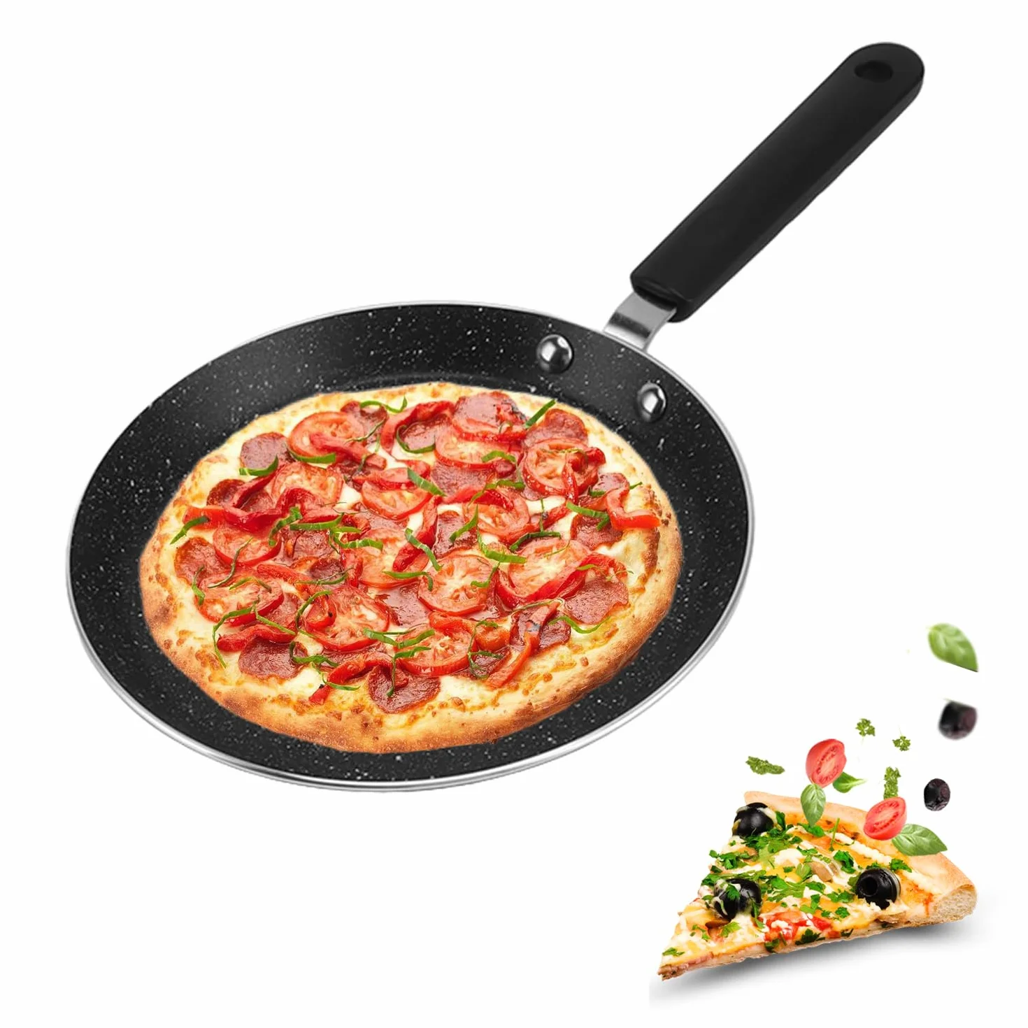 Tissting Patelnia do naleśników, 15 cm, 20 cm, stop aluminium, nieprzywierająca patelnia Dosa z plastikowym uchwytem, okrągła płaska patelnia do kuchenki indukcyjnej, kuchenki gazowej (20 cm)