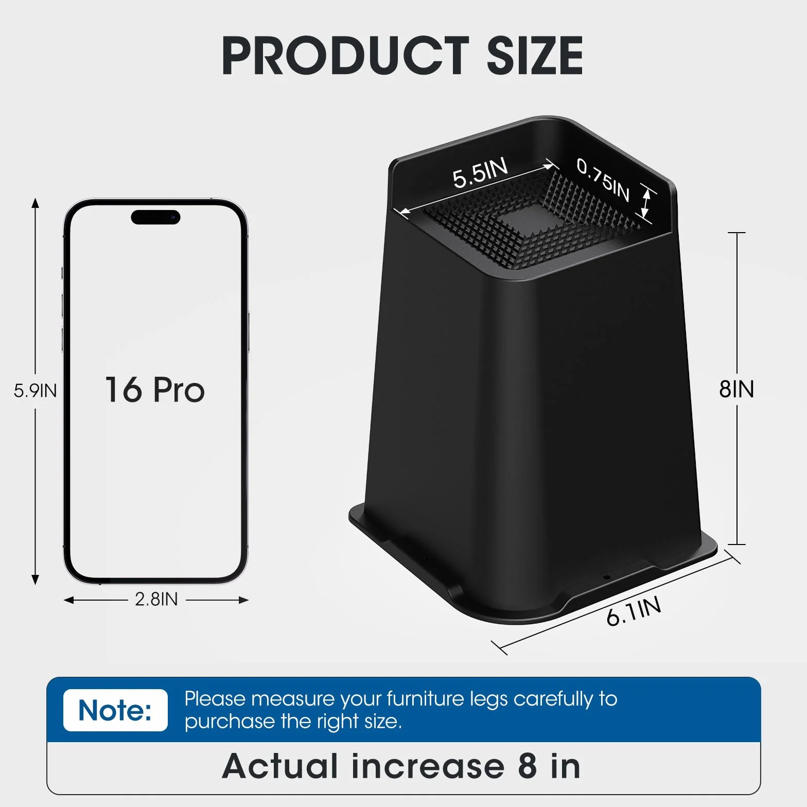 Podpórki do łóżka 5 cm, 7.6 cm, 10 cm, 15 cm lub 20 cm wytrzymałe podnóżki meblowe, do 2721 kg w kształcie litery L, bloki na kanapę, biurko, sofę, stół (czarne, 20 cm, 4 sztuki)
