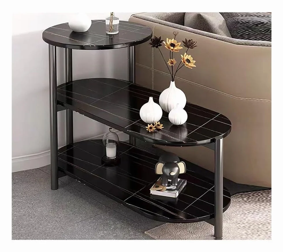 3-poziomowy stolik nocny ze sztucznego marmuru - stolik kawowy w kształcie drabiny mały prostokątny stolik pomocniczy do sofy i sypialni stylowy czarny design wszechstronny akcent meble