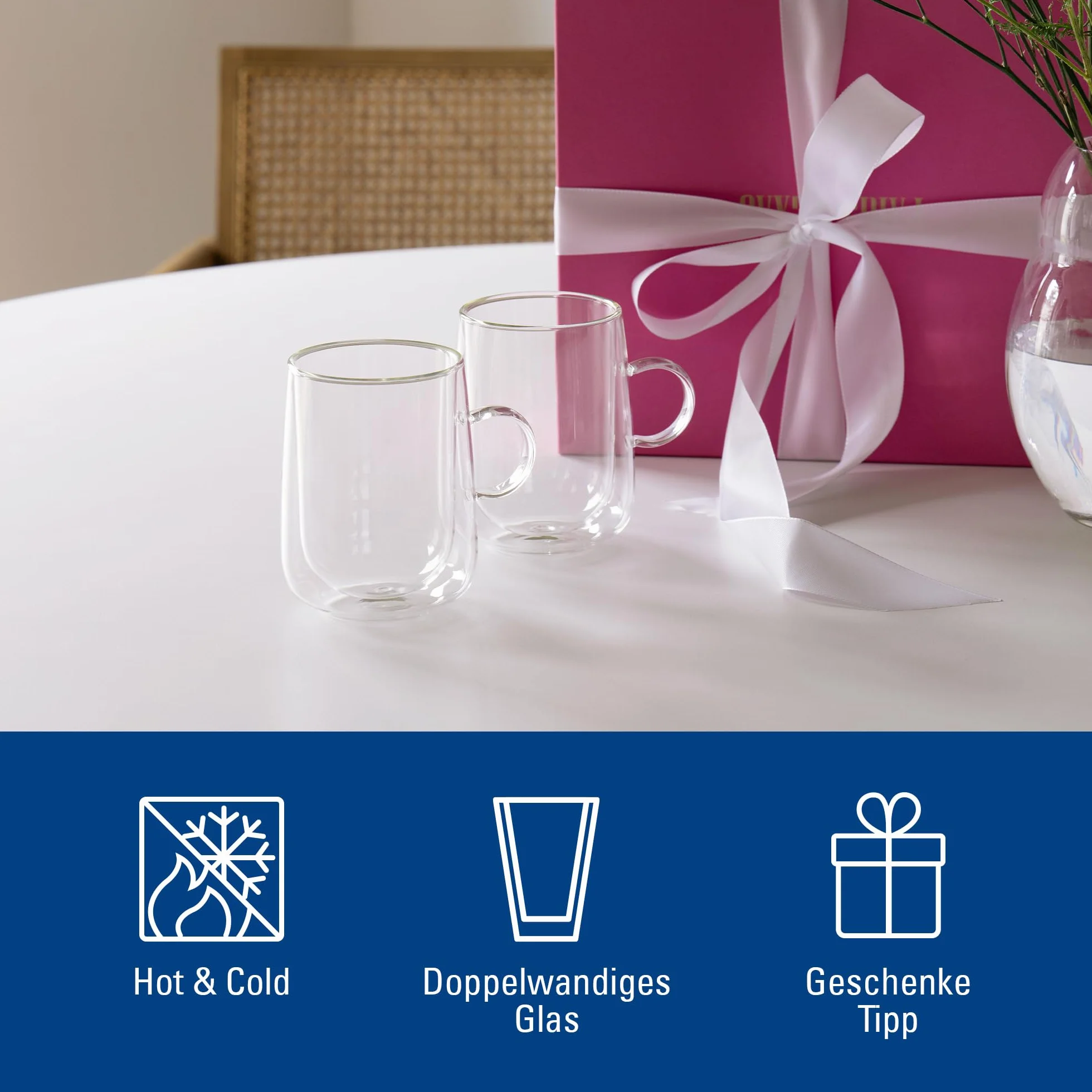 Villeroy & Boch – Artesano Hot&Cold Beverages szklanka z uchwytem do latte macchiato, zestaw 2 szklanek, podwójne ścianki, 360 ml, szkło borokrzemowe, zmywarka, mikrofala