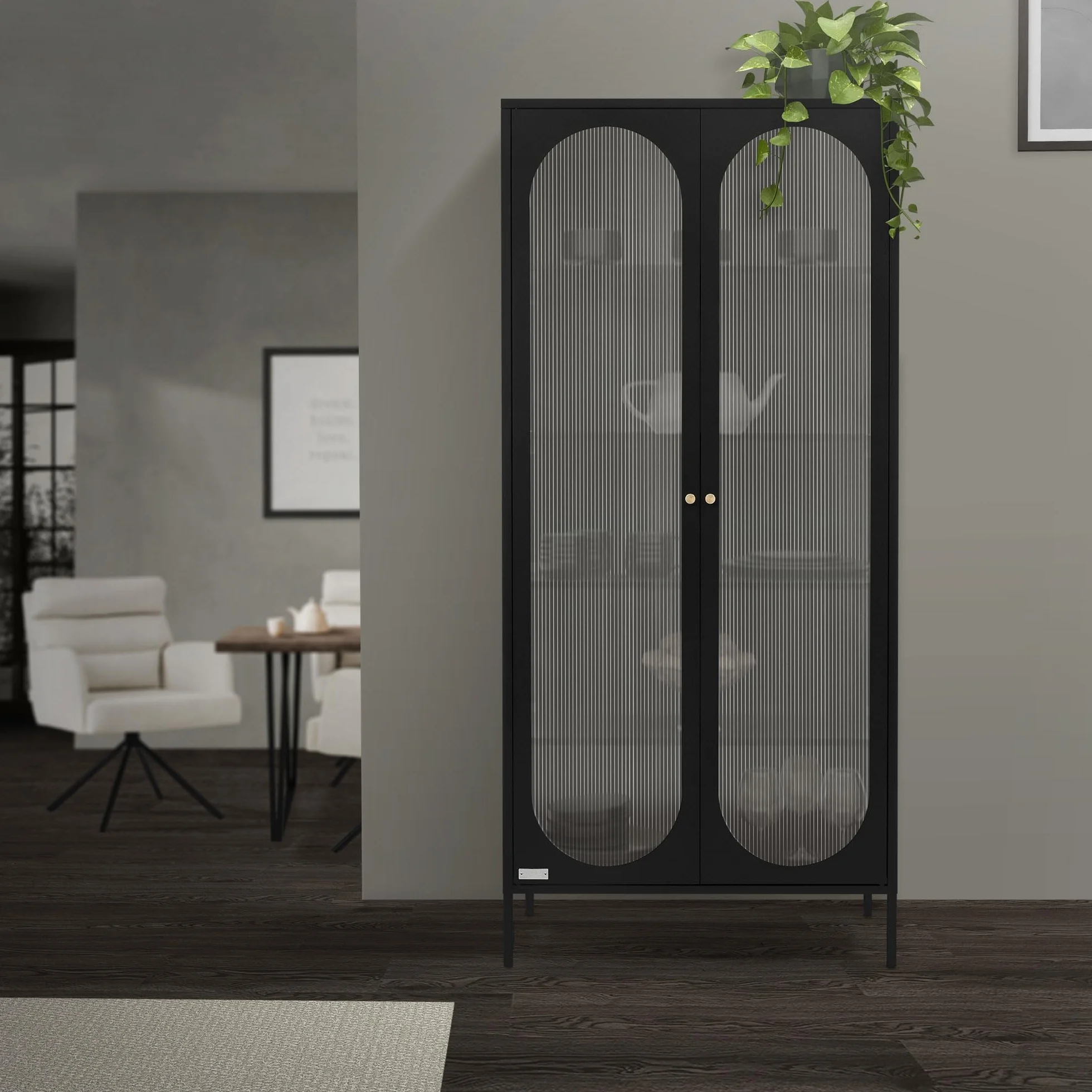 ML-Design Witryna 80x175x40 cm czarna z 5 pólkami i schowkami 2 drzwiami Metalowa szafka do salonu ze stali w stylu industrialnym wysoka idealna na ksiazki dokumenty lub jako szafka podlogowa