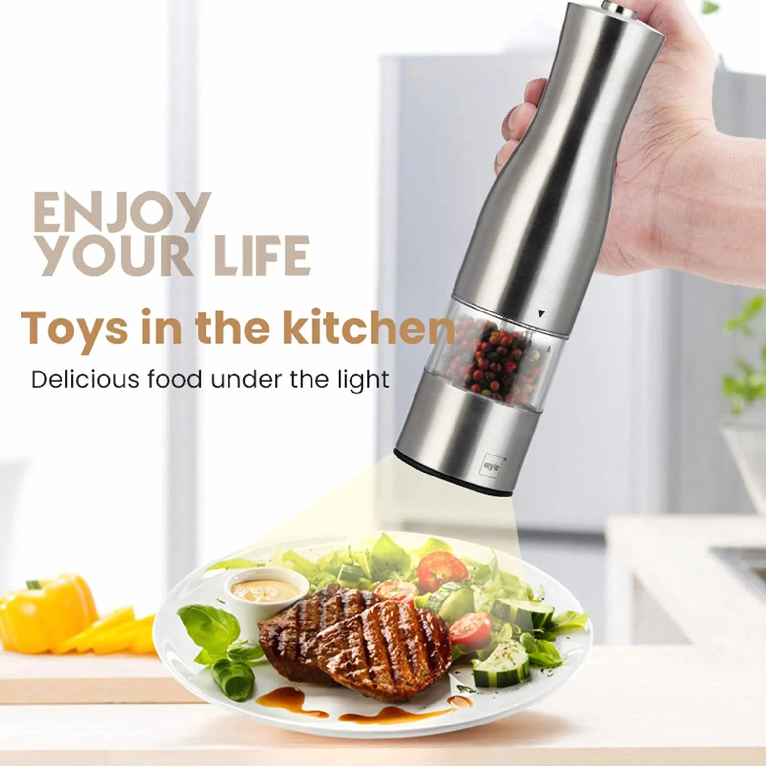 Młynek do pieprzu elektryczny młynek do soli i pieprzu ze stali nierdzewnej młynek do soli i pieprzu z lekkimi młynkami do przypraw narzędzie kuchenne blender pieprzu (kolor: 1 szt.)