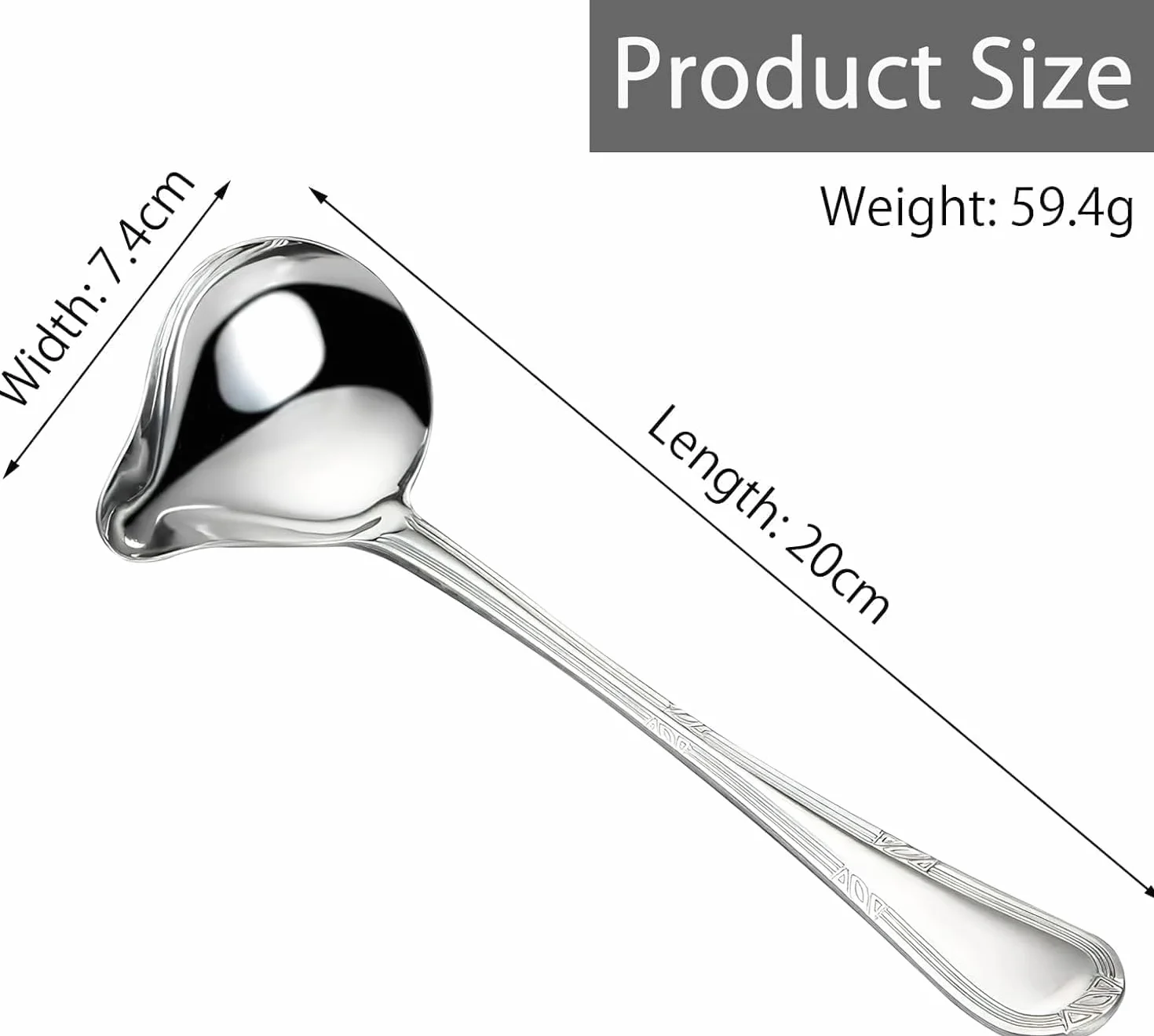 2 sztuki łyżek do sosów ze stali nierdzewnej, chochla srebrna 20 CM, łyżki do sosów z wylewkiem, łyżki do sosów małe na dressingi, sosy do zup, sosy do mięsa, chochla mała do stylowego