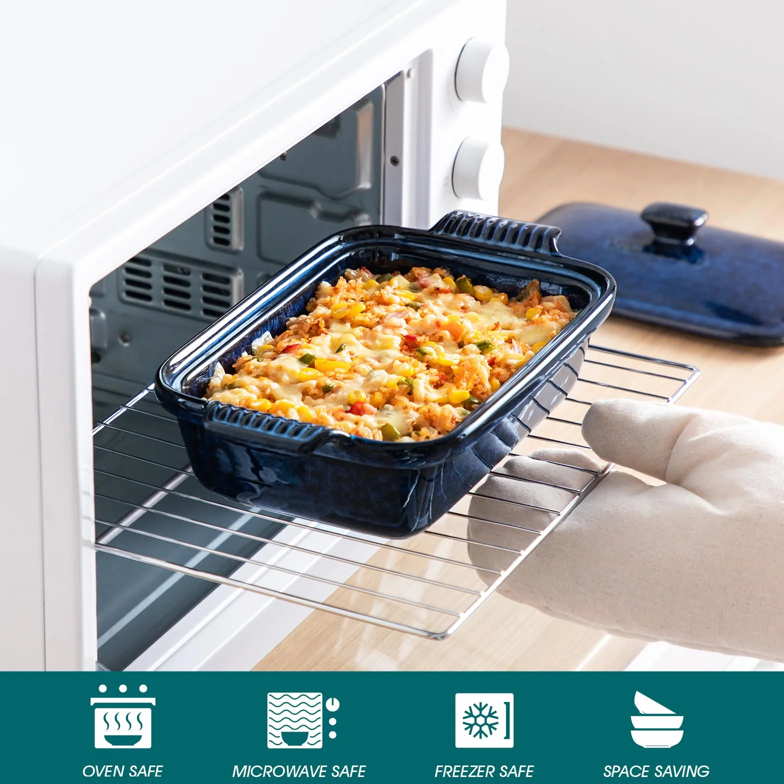vancasso Gwiaździste naczynie do zapiekania z pokrywką, głęboka forma do lasagne o pojemności 1,8 l ceramiczne naczynie do zapiekania z pokrywką