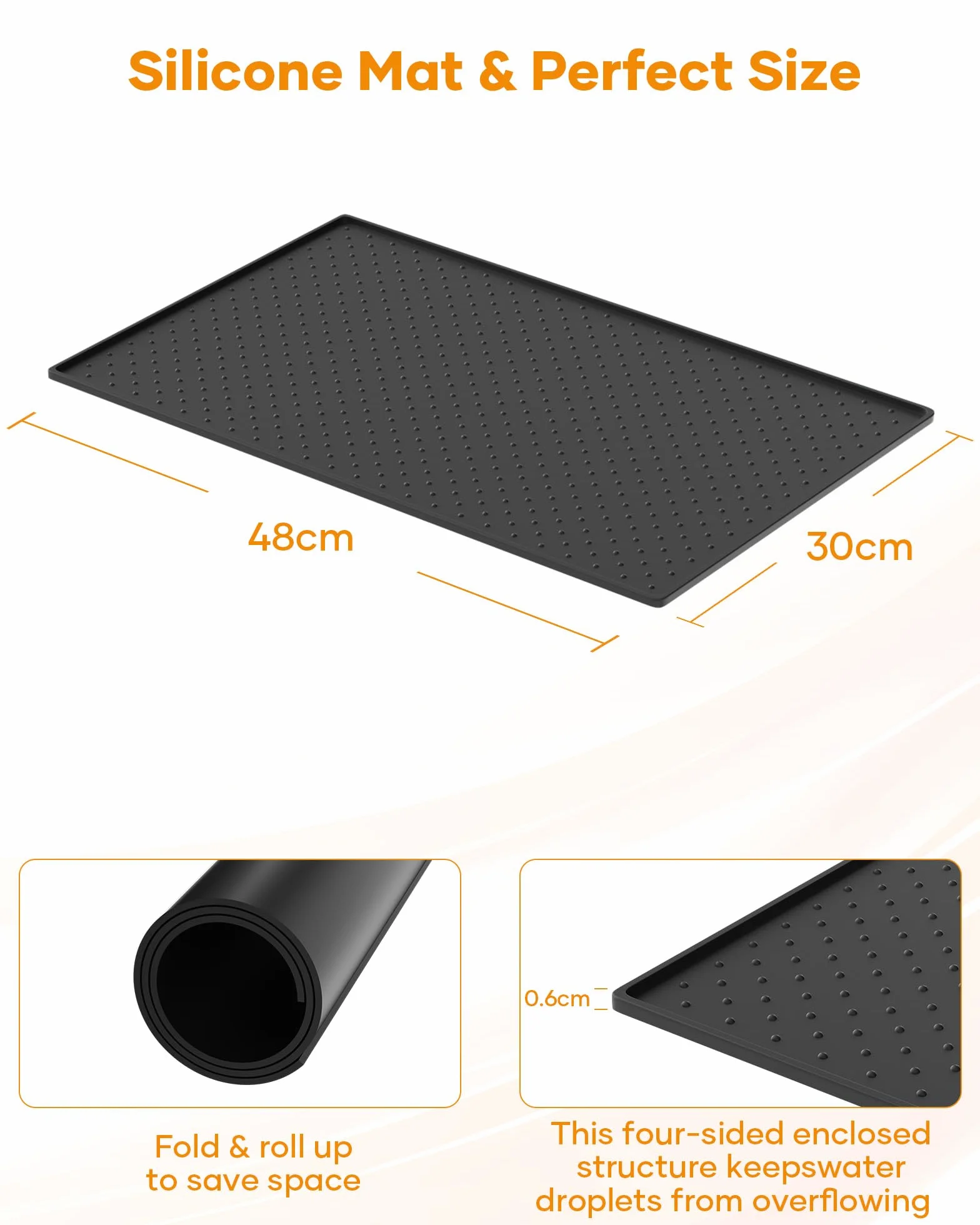 Podkładka pod ekspres do kawy, 48 x 30 cm, silikonowa mata do ekspresu do kawy, odporna na wysokie temperatury, mata silikonowa do De Longhi Magnifica Philips LatteGo Ninja Airfryer