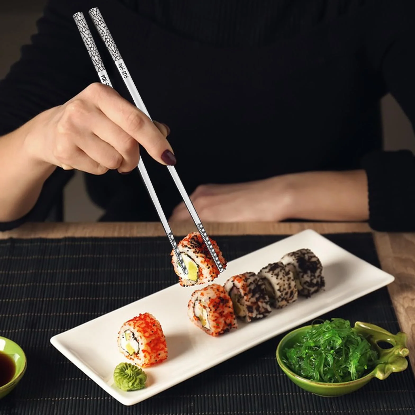 5 Sztuk Pałeczek ze Stali Nierdzewnej, 23,5 cm – Metalowy Zestaw do Sushi, Chińskie, Japońskie, Wielorazowe Pałeczki do Mycia w Zmywarce, Prezent na Święta/Urodziny