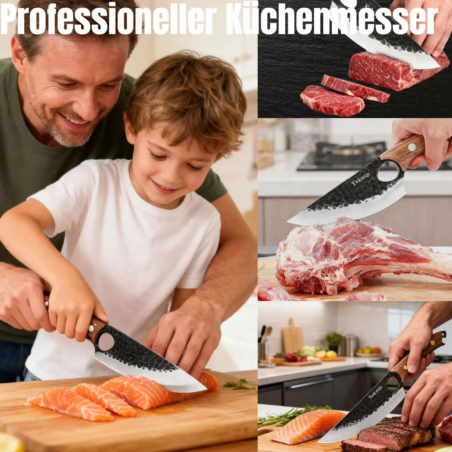 Nóż szefa kuchni 15 cm, ostry, japoński nóż kuchenny ze stali nierdzewnej HC, solidne noże outdoorowe ze skórzaną osłoną, do domu, grilla, na kemping, idealny do cięcia, odkostniania i siekania