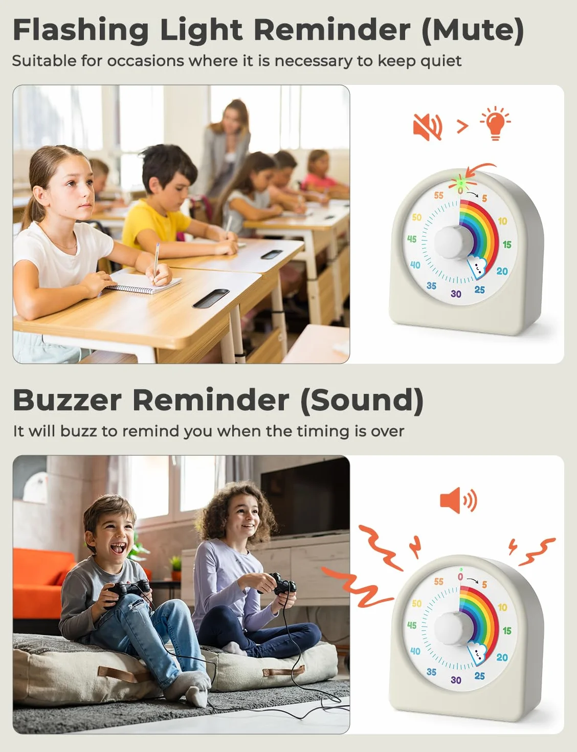 LIORQUE Timer wizualny dla dzieci, naładowalny wizualny timer pomodoro z odliczaniem dla dzieci w kolorze tęczy z magnesem z tyłu, narzędzie do zarządzania czasem do nauki