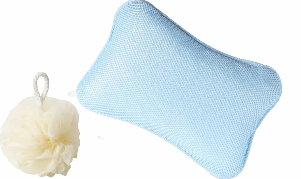 poduszka do wanny, poduszka do kąpieli z 1 gąbką kąpielową, 2 mocnymi przyssawkami, ergonomiczna oddychająca poduszka z 4d siatką powietrzną, odpowiednia do szyi i pleców