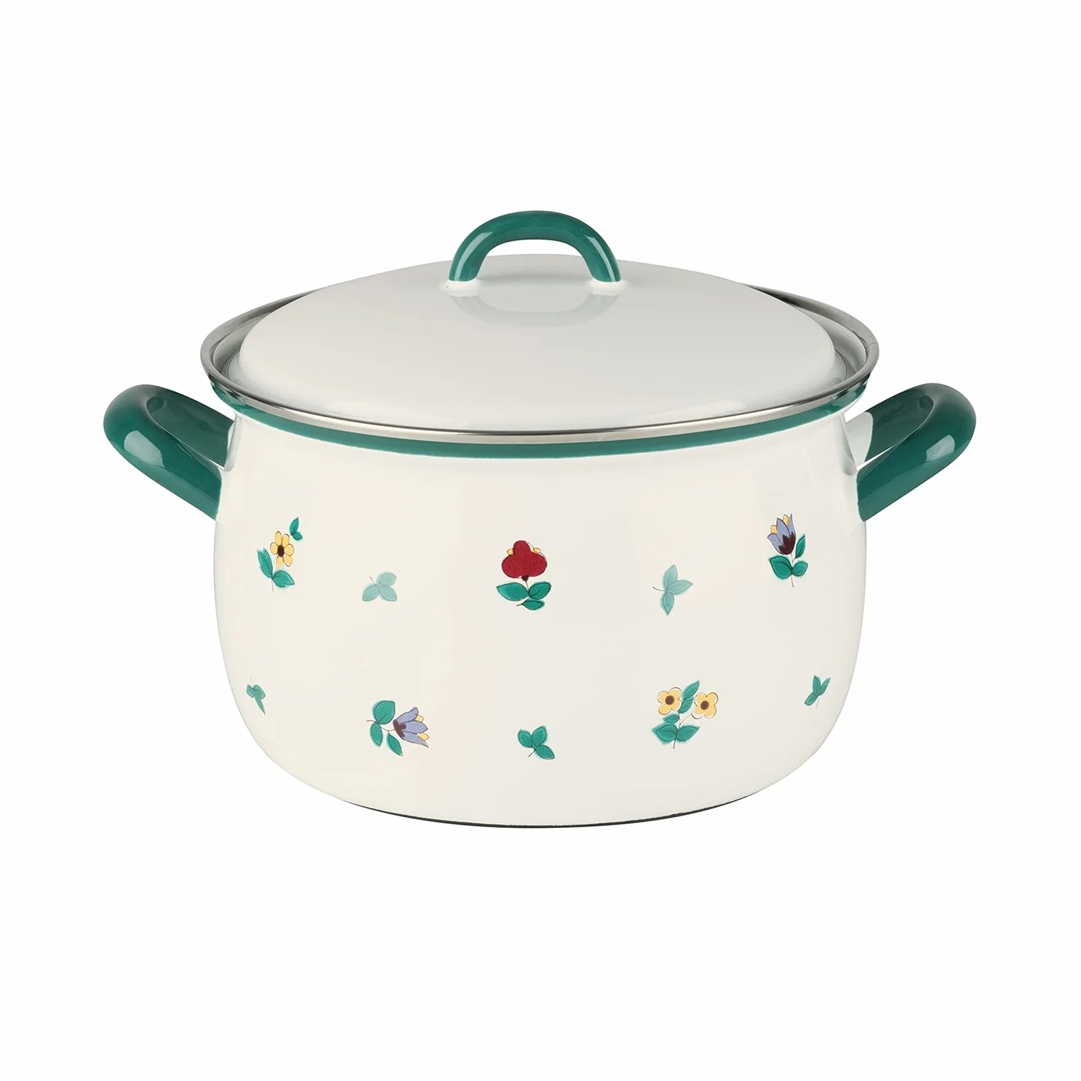 Riess Kelomat garnek do mi?sa z pokryw? metal/emalia bia?y/kwiaty sypkie ?r. 16 cm/1,5 l