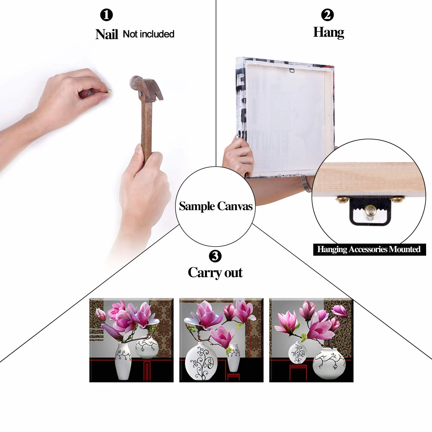 Piy Painting Eleganckie obrazy ścienne, 3 panele, elegancki obraz na płótnie z orchideą – pełne kwitnienie kwiatów, wydruki na płótnie z ramą, gotowe do powieszenia, sztuka dekoracyjna do sypialni