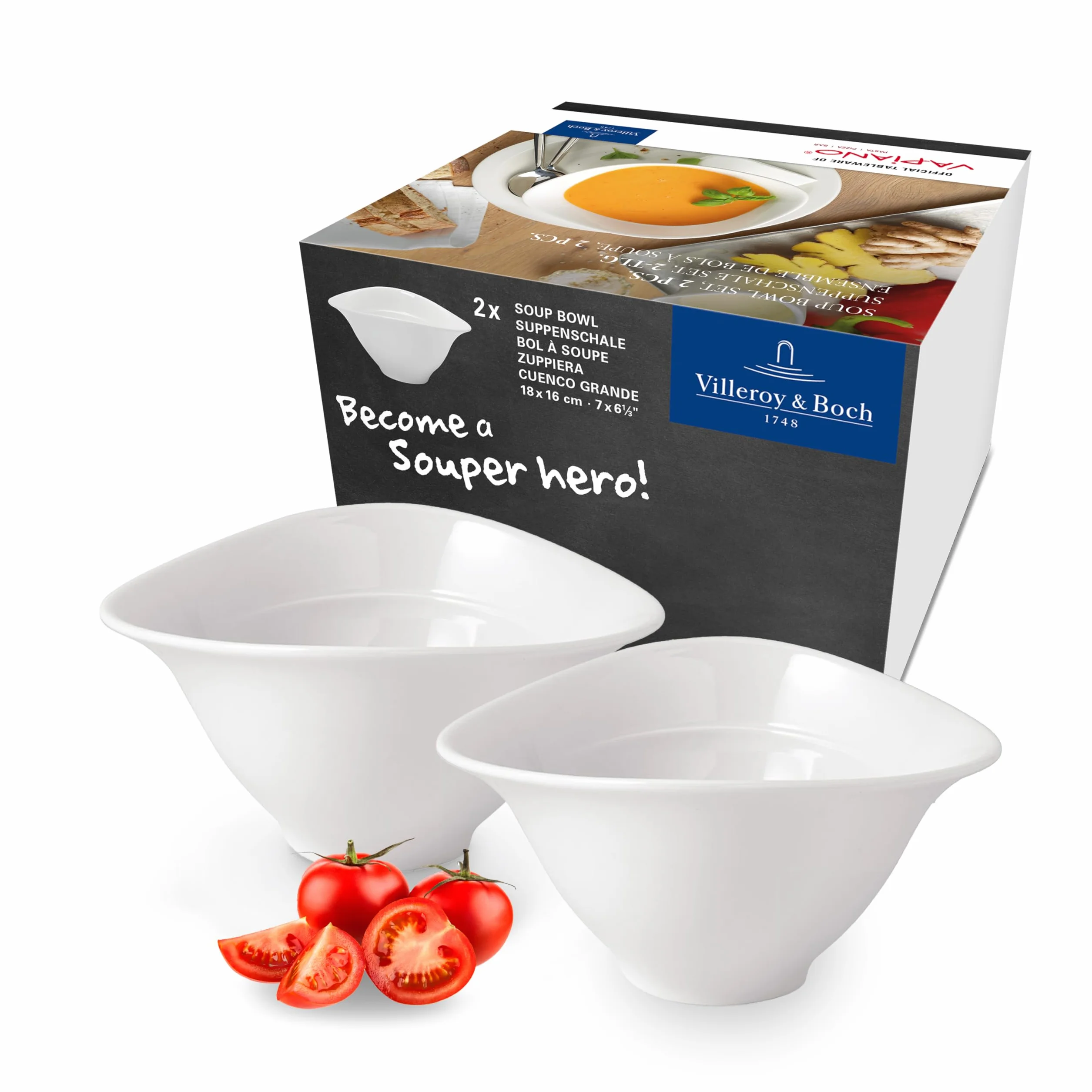 Villeroy & Boch - Vapiano, Zestaw miska do zupy duża, 2 sztuki, 700ml, 18 x 16cm, Porcelana Premium, biały