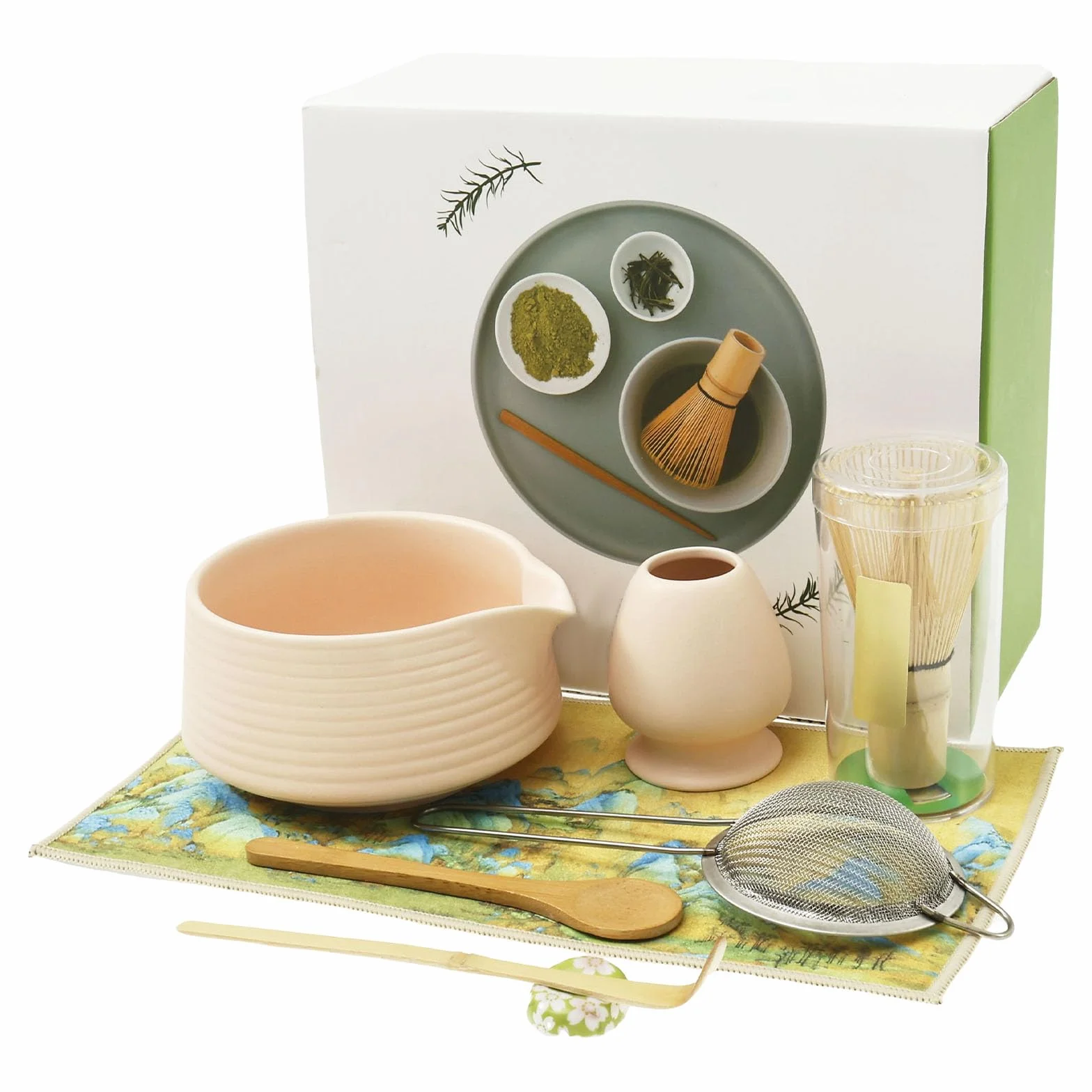 Zestaw 8 szt. do herbaty Matcha, tradycyjna ceramiczna miotła matcha, zestaw miseczek na proszek na podróż domową, łatwe do czyszczenia, dla początkujących, dla miłośników herbaty (różowy)